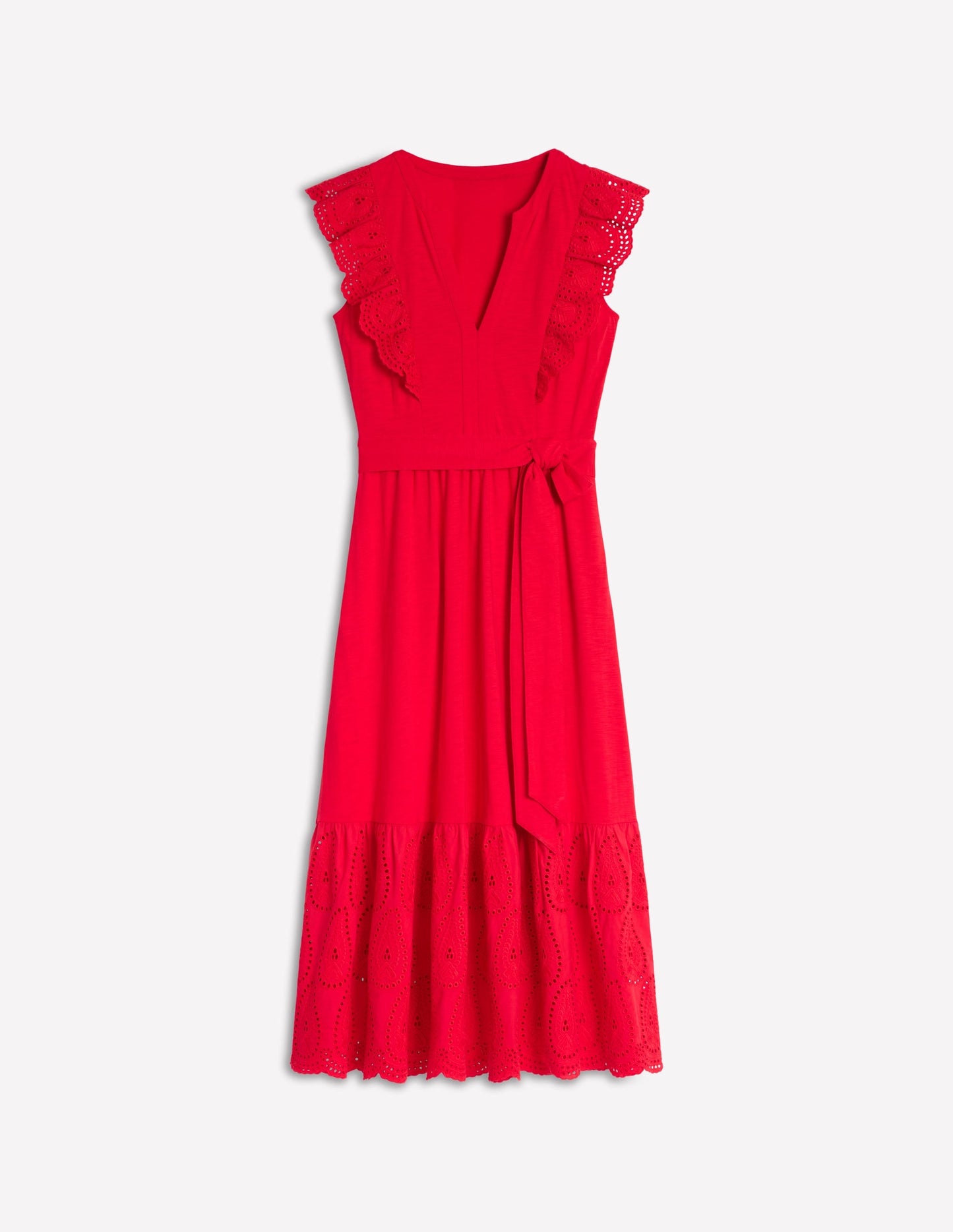 Ruffle Detail Tier Midi Dress-Poppy Red