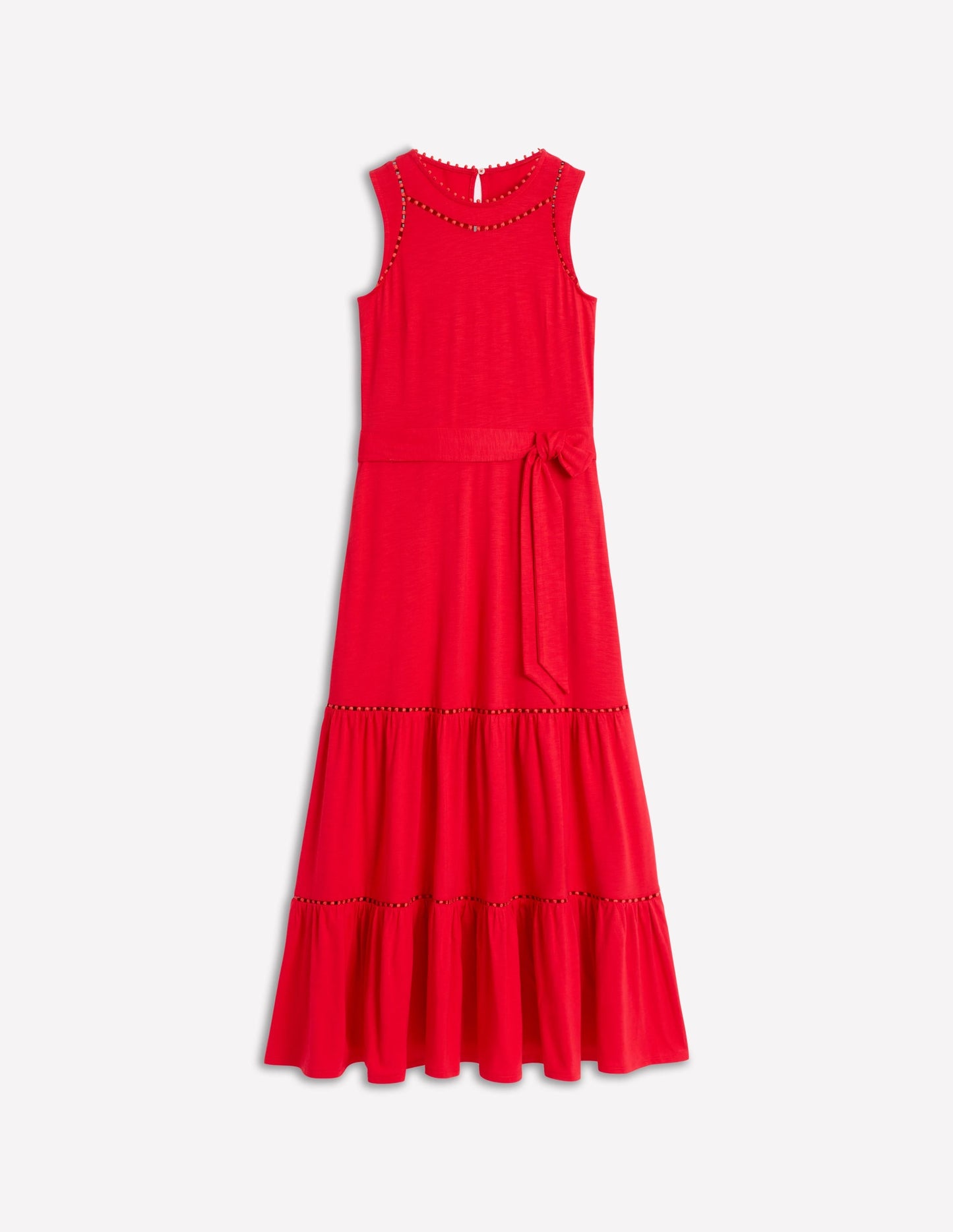 Mila Trim Tiered Jersey Dress-Poppy Red