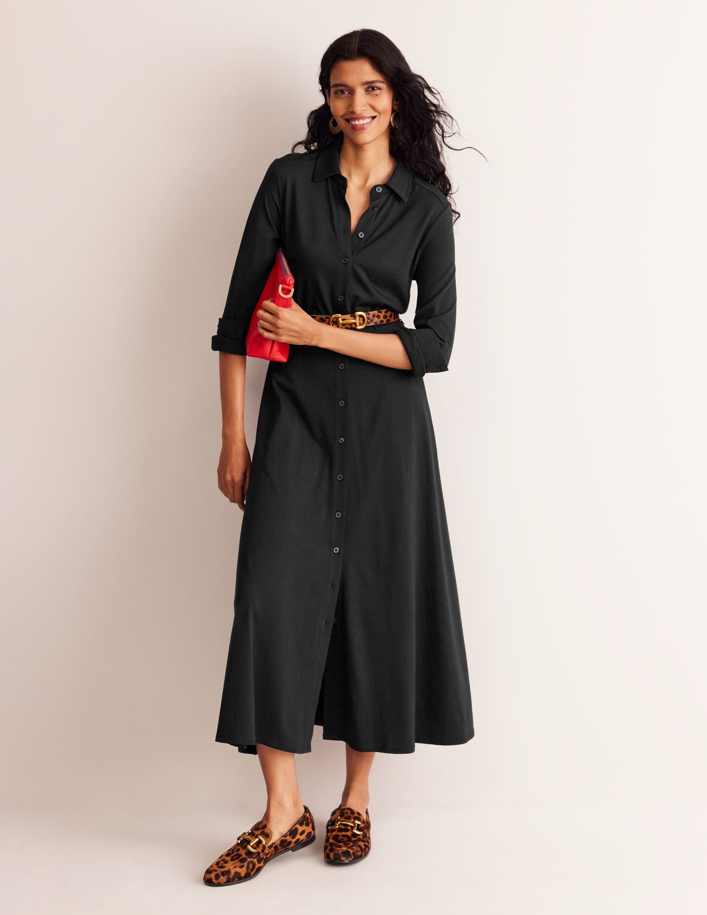 Marcia Jersey Shirt Dress-Black
