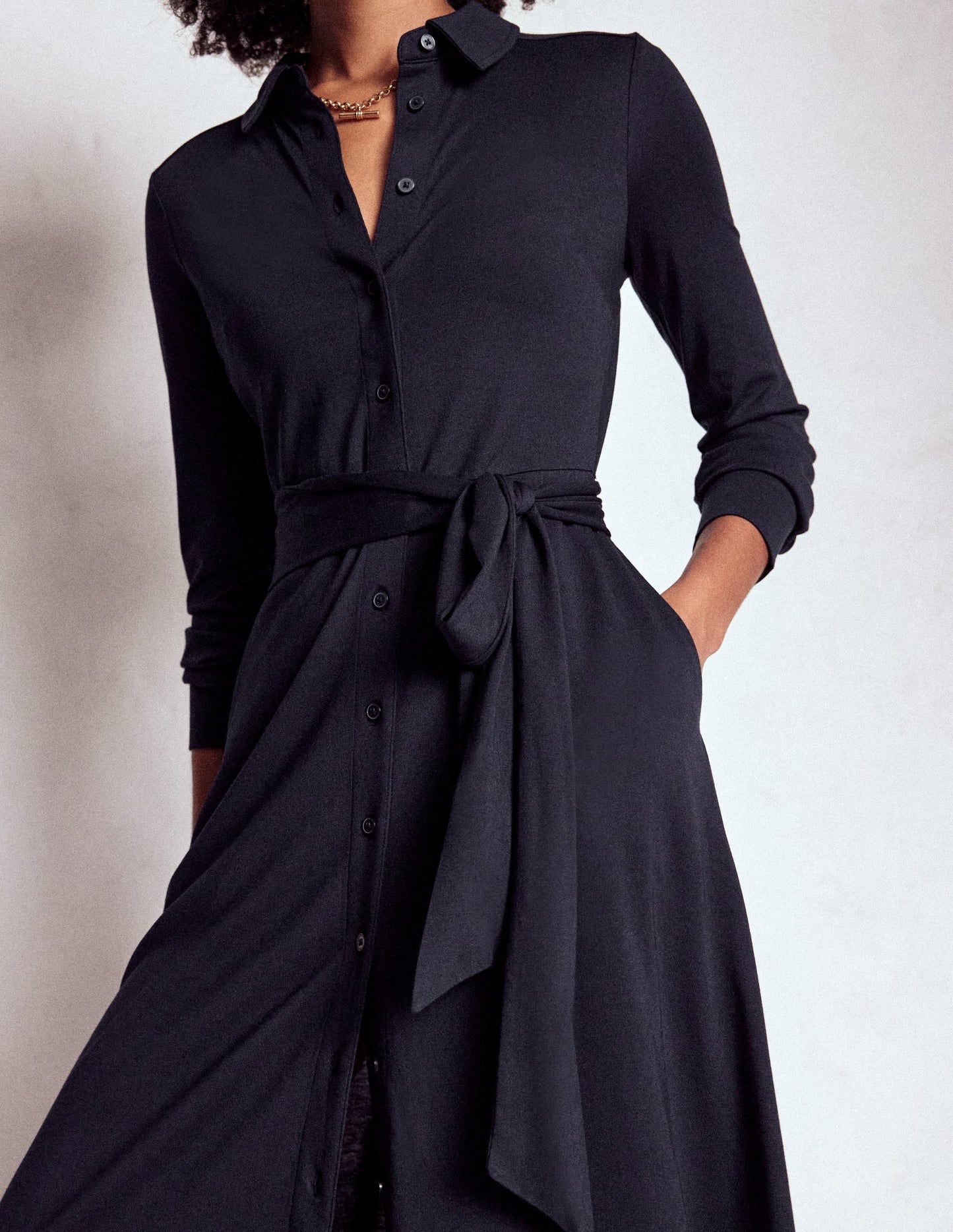 Marcia Jersey Shirt Dress-Navy