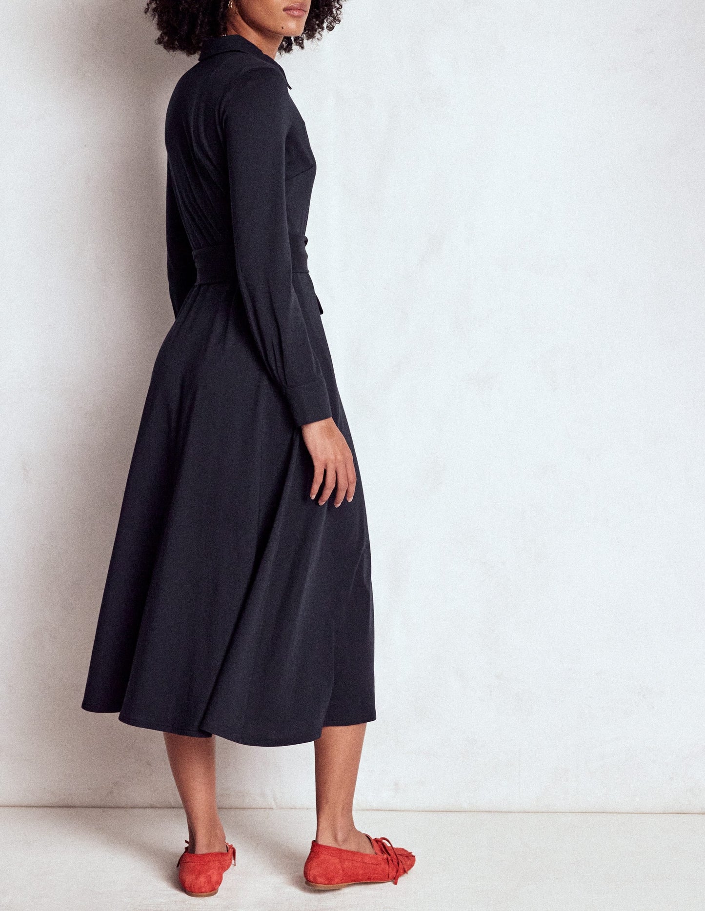 Marcia Jersey Shirt Dress-Navy