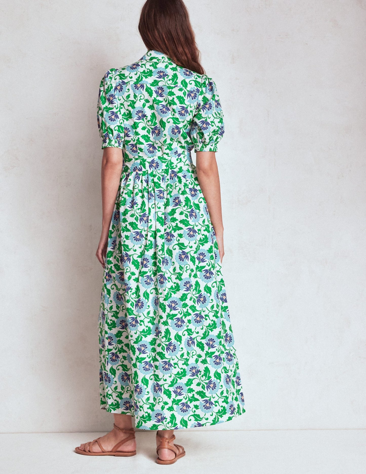 Alexa Maxi Shirt Dress-Rich Emerald, Ornate Vine