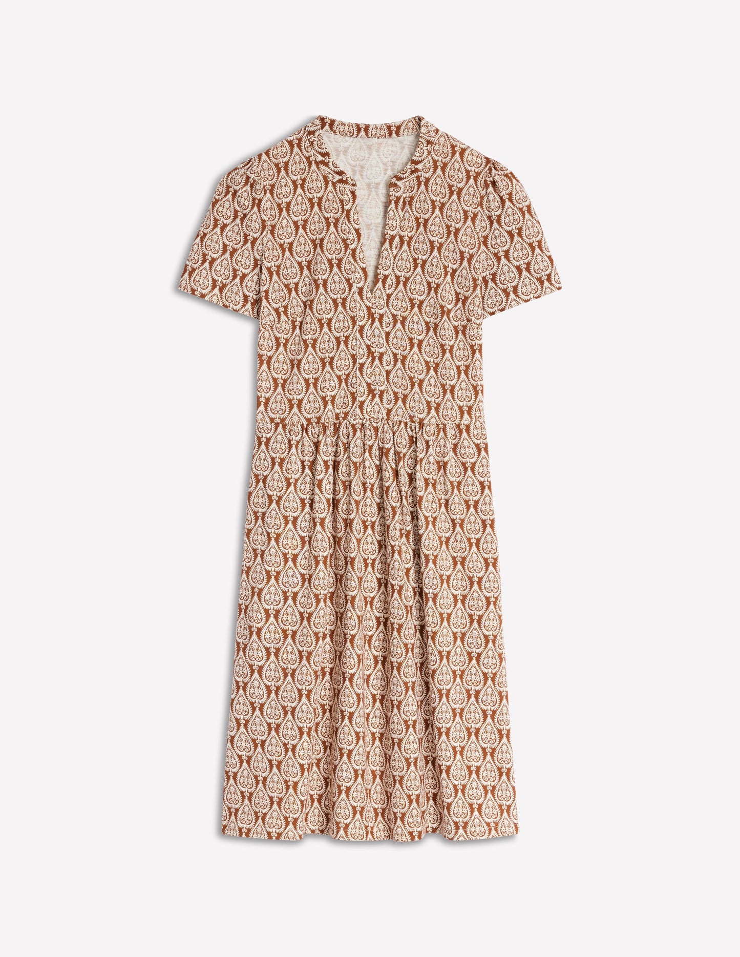 Naomi Short Sleeve Dress-Cognac, Ornate Geo