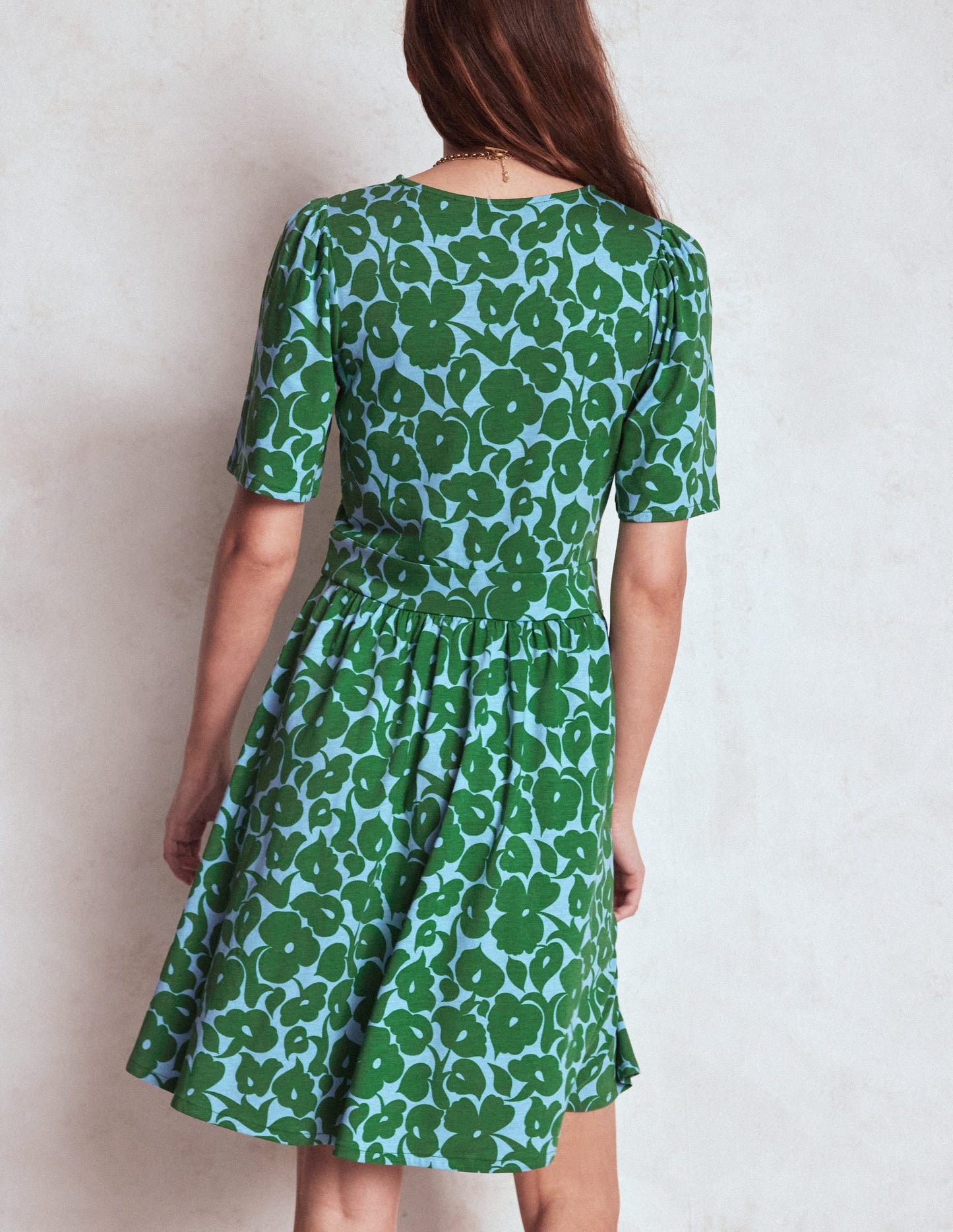 Louisa Short Jersey Dress-Highland Green, Leafy Grove