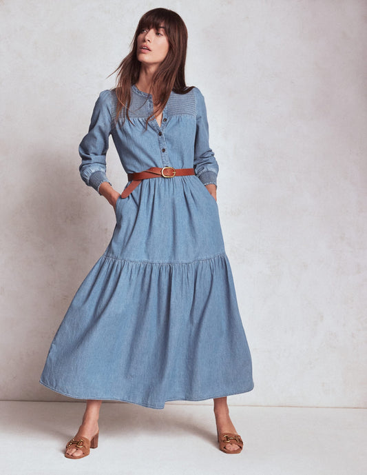 Cecily Denim Midi Dress-Light Vintage Denim