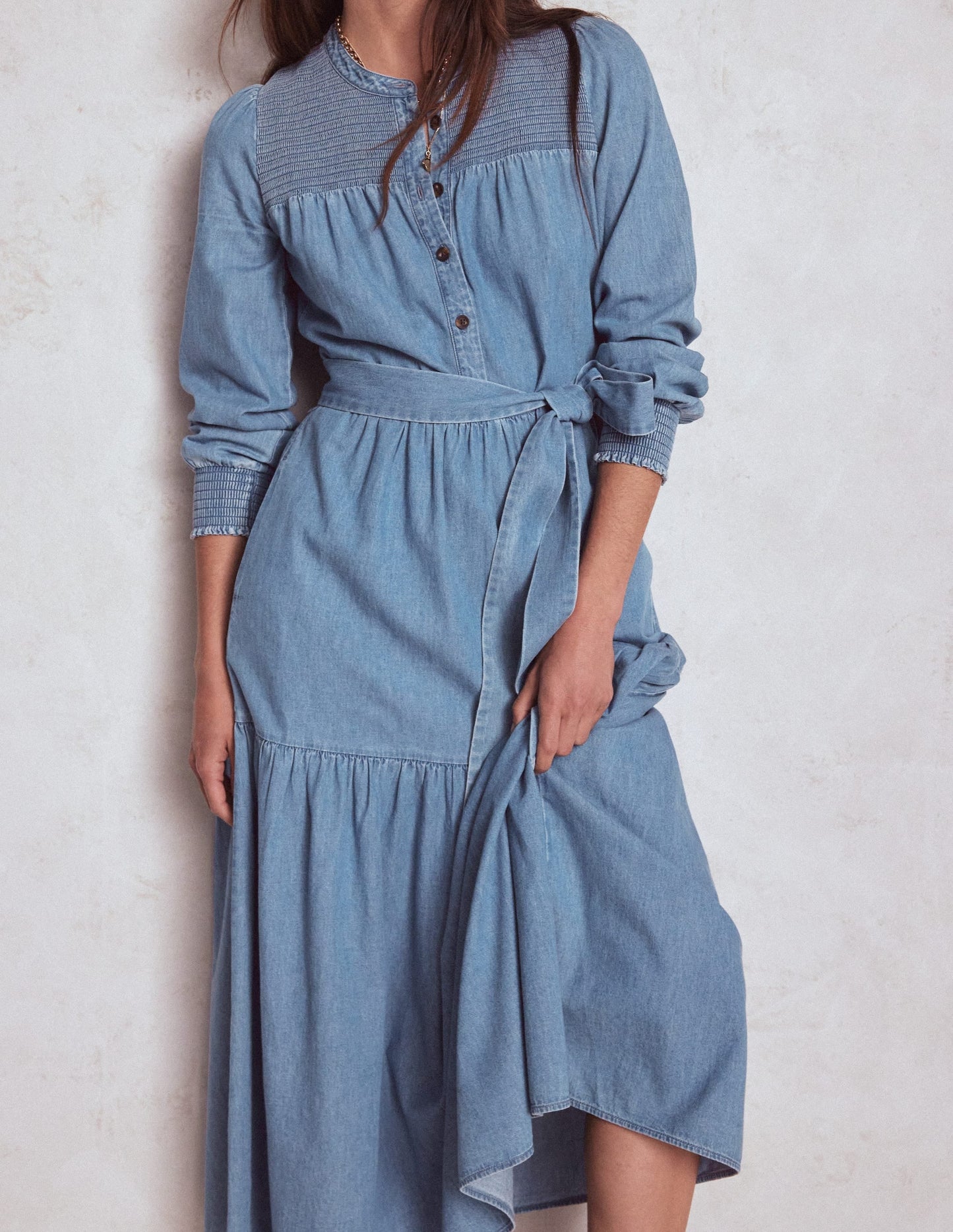 Cecily Denim Midi Dress-Light Vintage Denim