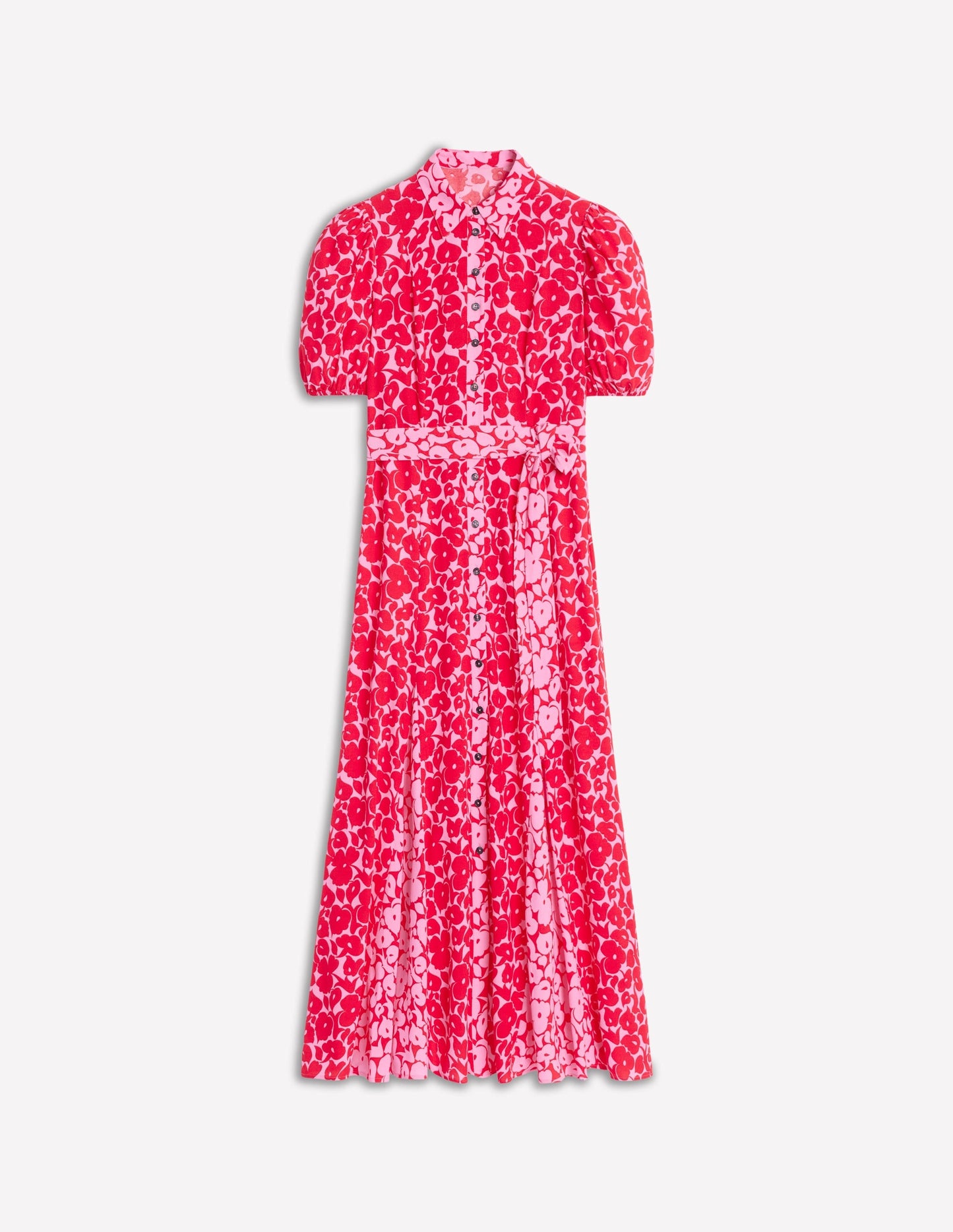 Alegra Midi Shirt Dress-Jewel Red, Leafy Grove