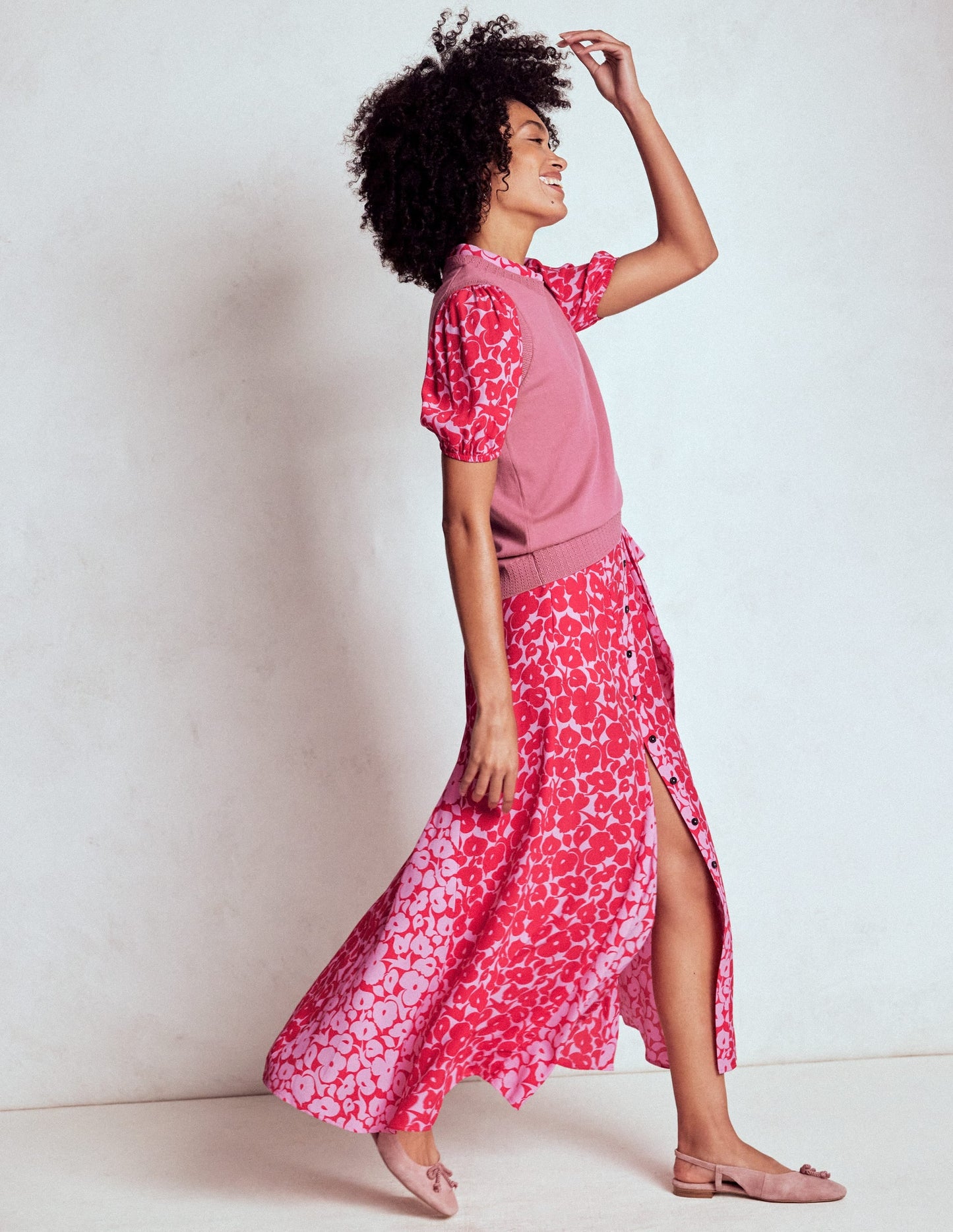 Alegra Midi Shirt Dress-Jewel Red, Leafy Grove