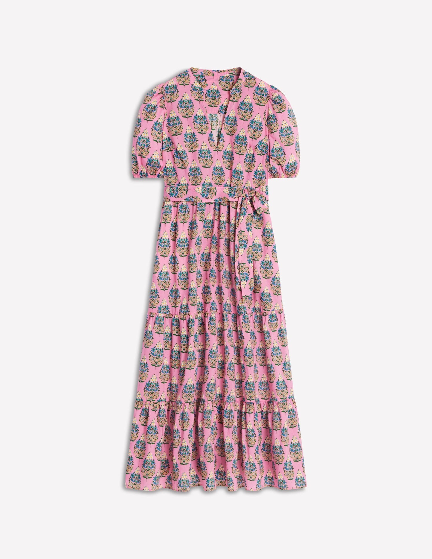 Christabel Cotton Midi Dress-Pink, Wildflower Bouquet