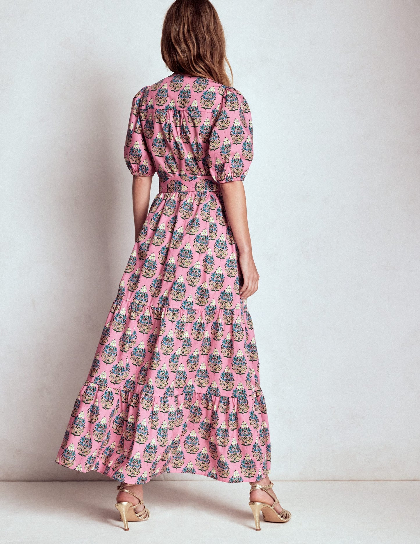 Christabel Cotton Midi Dress-Pink, Wildflower Bouquet
