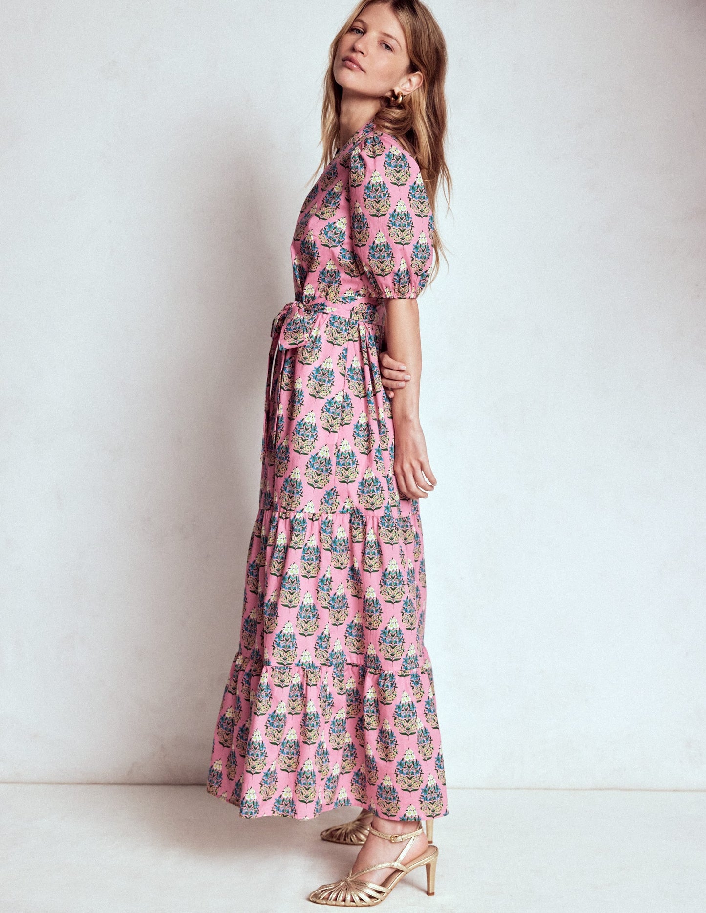 Christabel Cotton Midi Dress-Pink, Wildflower Bouquet