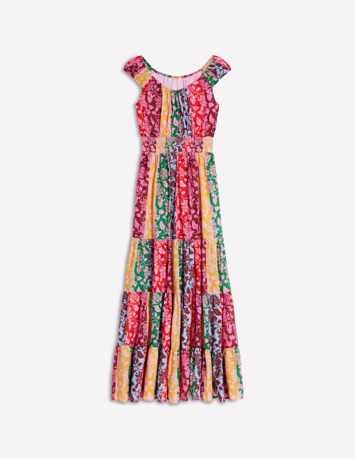Scoop Cotton Tiered Dress-Multi, Ornate Vine