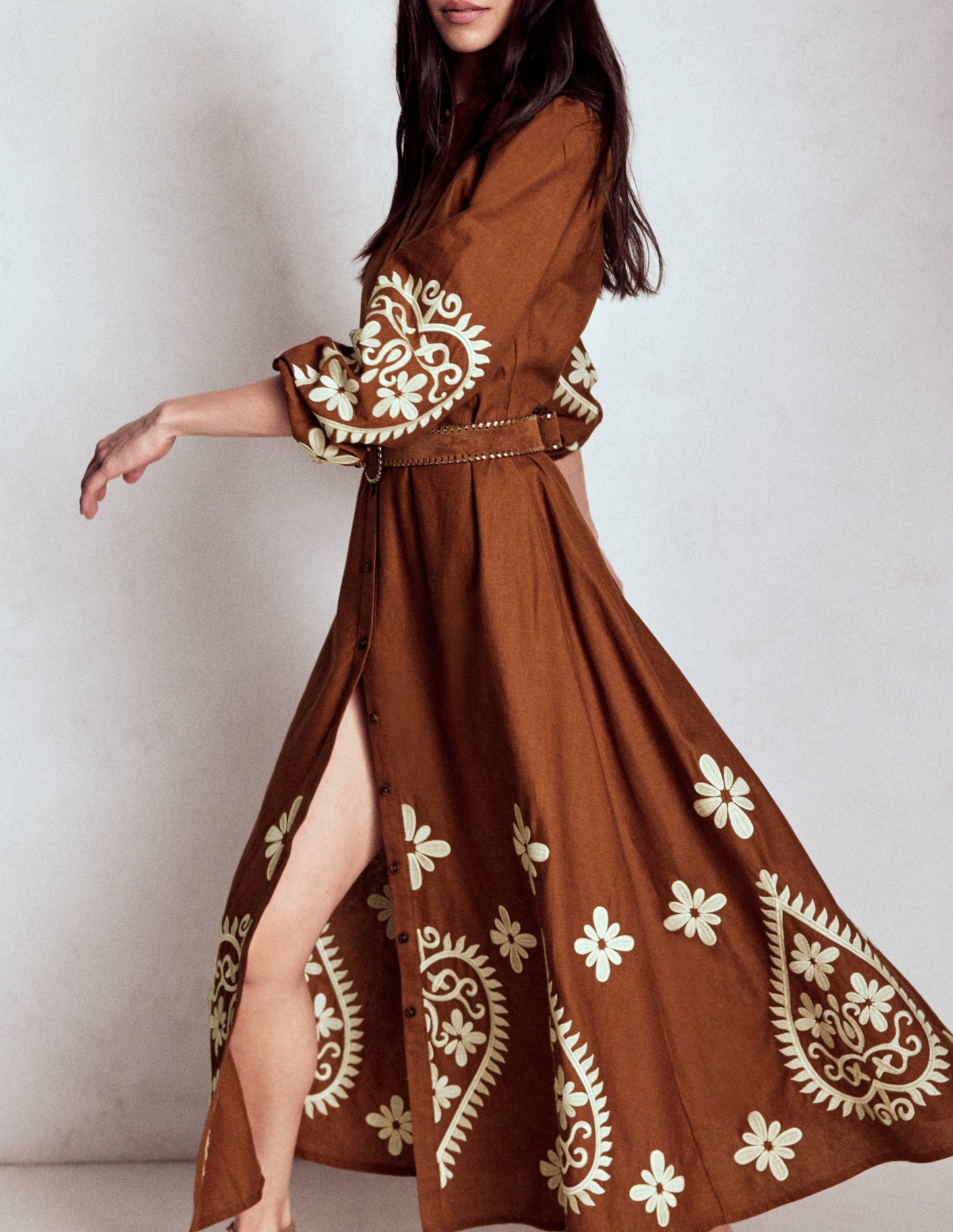 Mae Linen Blend Shirt Dress-Russet