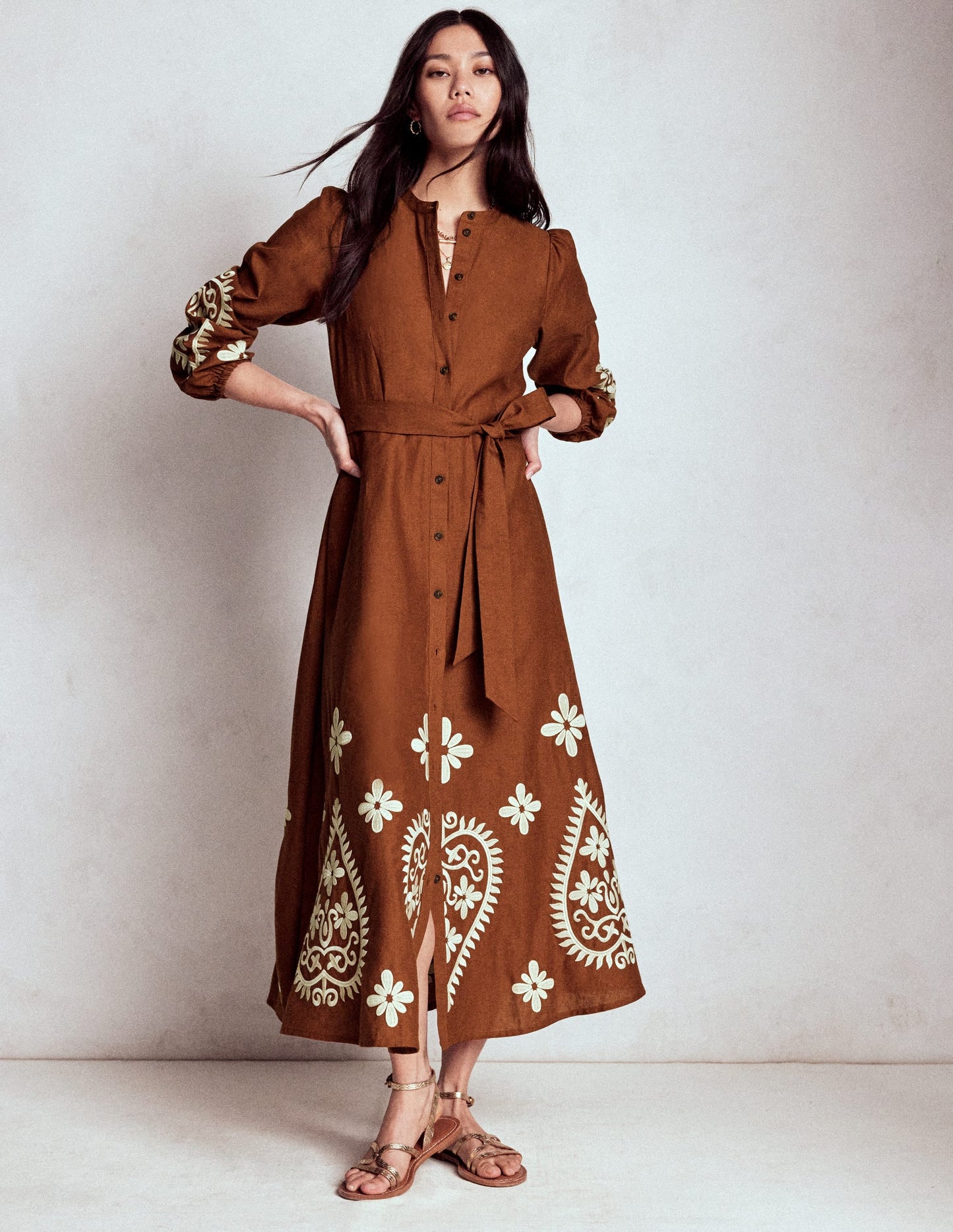 Mae Linen Blend Shirt Dress-Russet