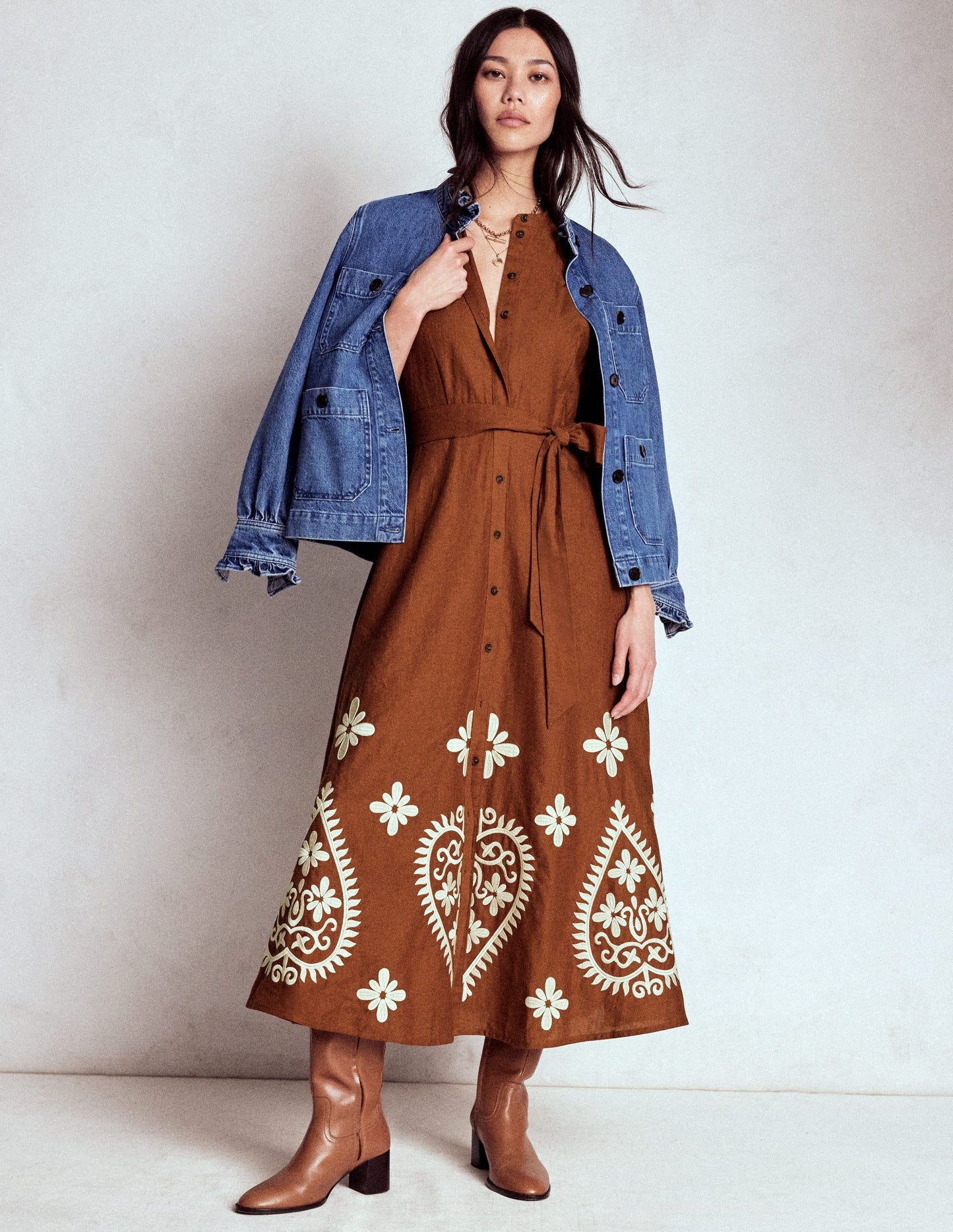 Mae Linen Blend Shirt Dress-Russet