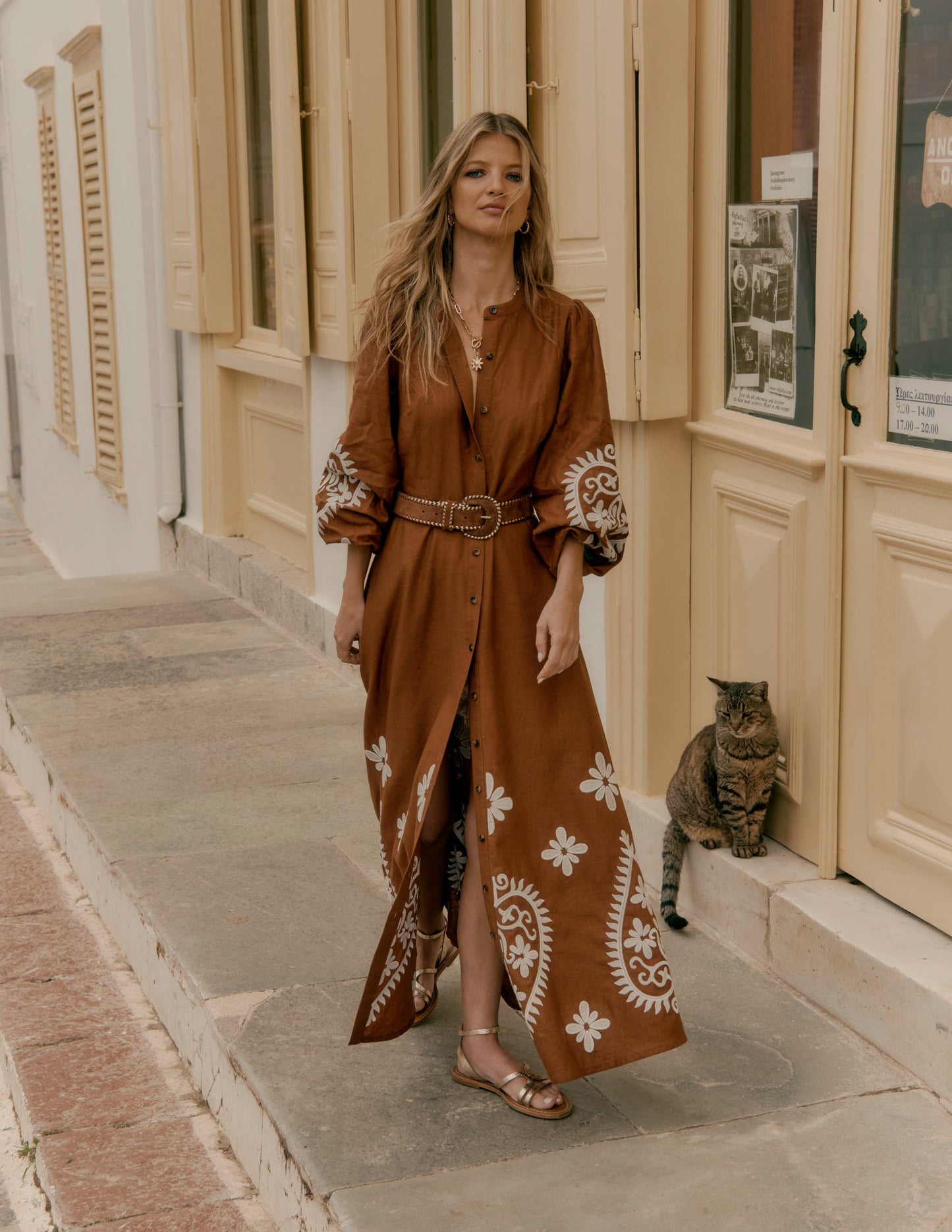 Mae Linen Blend Shirt Dress-Russet