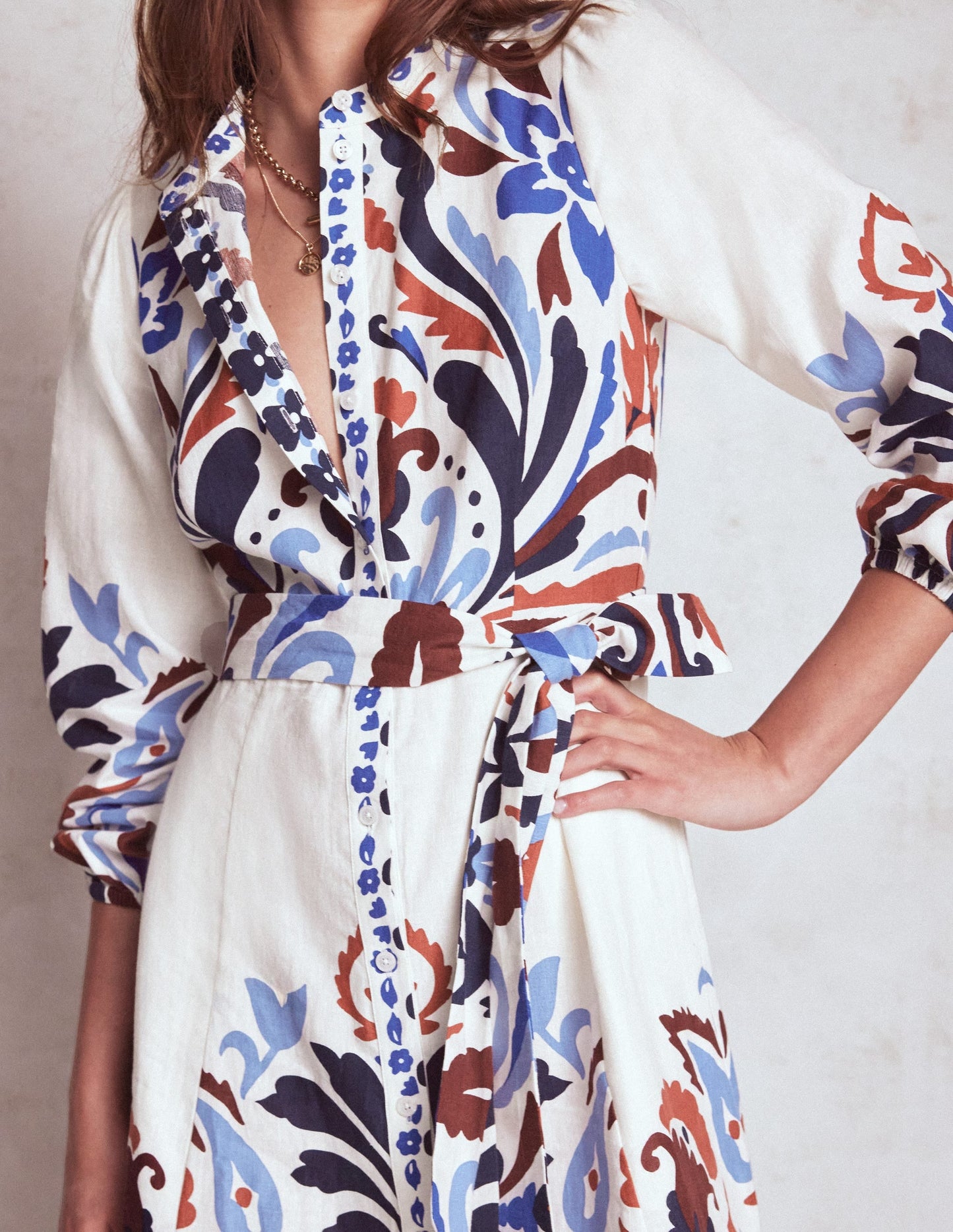 Mae Linen Blend Shirt Dress-Multi, Elaborate Garden