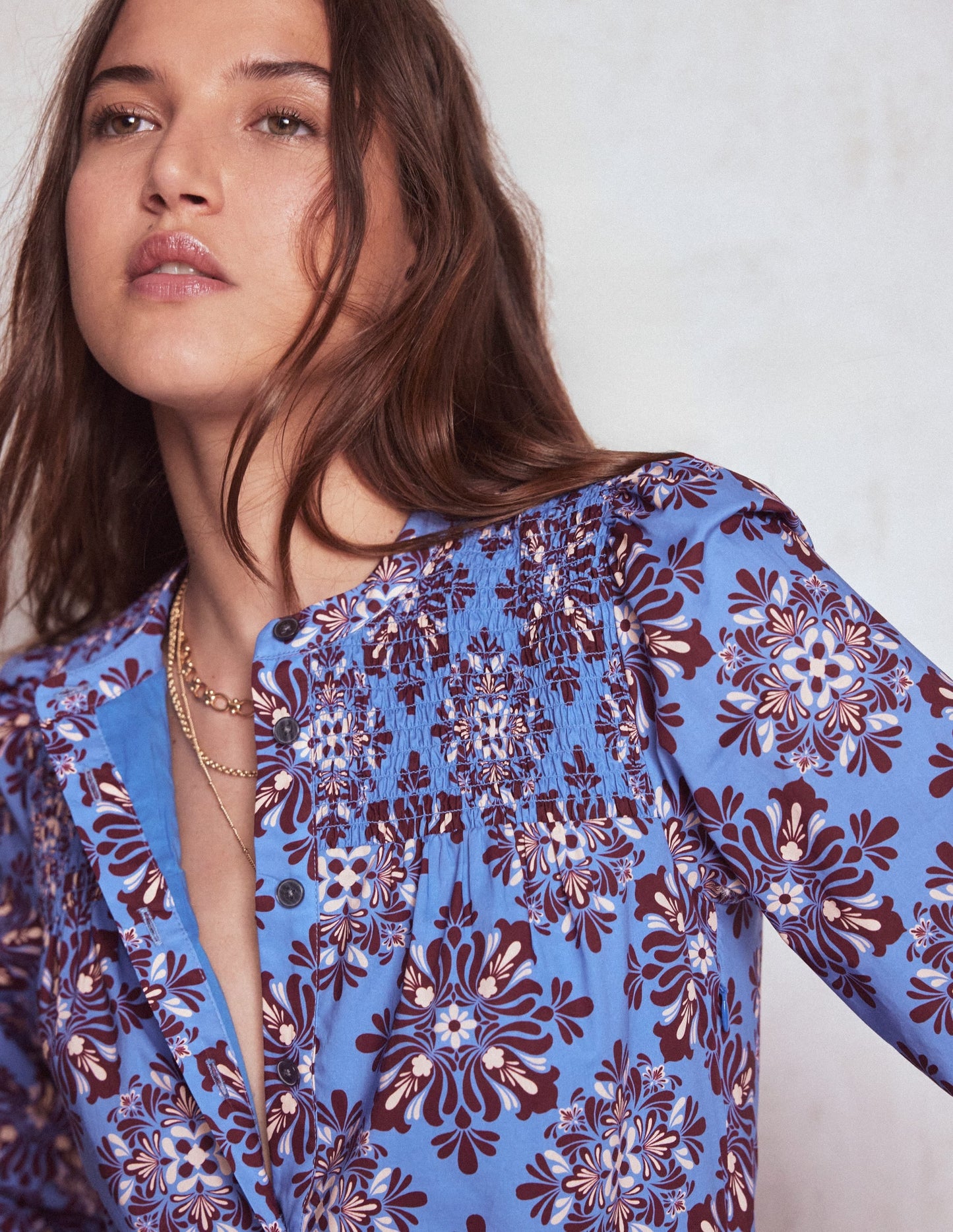 Cecily Cotton Midi Dress-Soft Blue, Bloom Mosaic