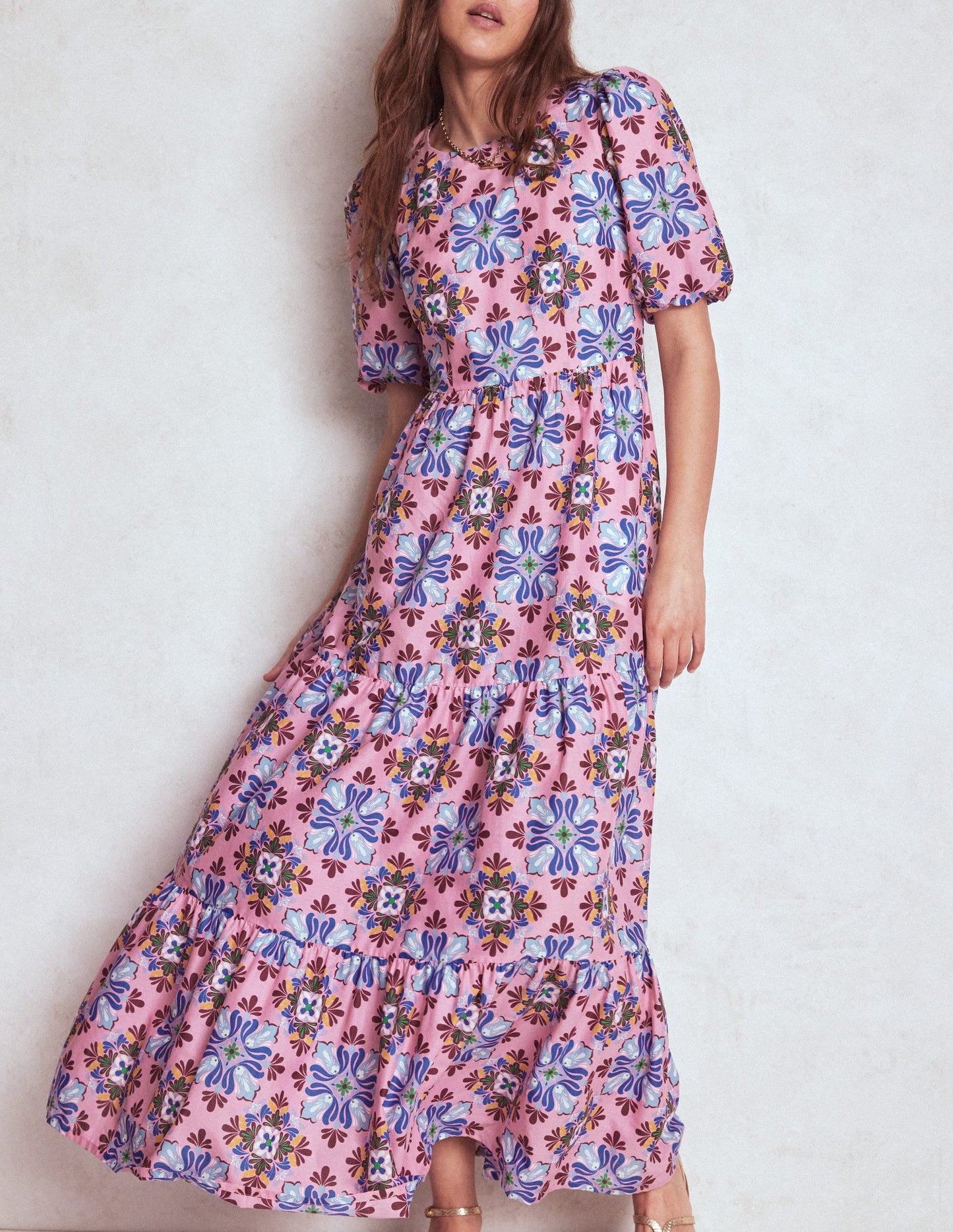 Tiered Poplin Dress-Formica Pink, Bloom Mosaic