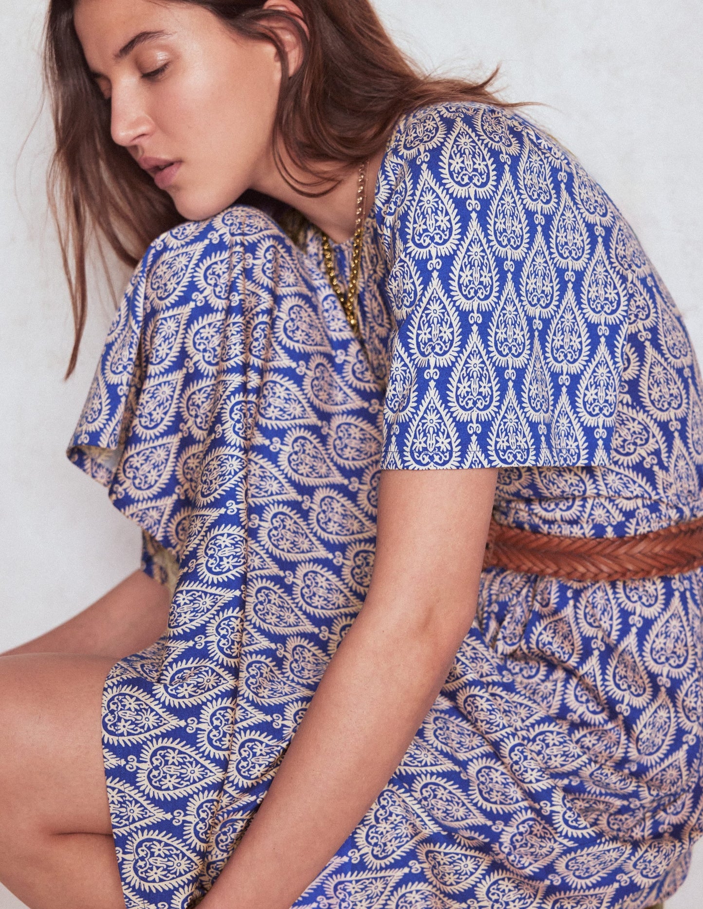 Louisa Jersey Midi Dress-Bright Blue, Ornate Geo