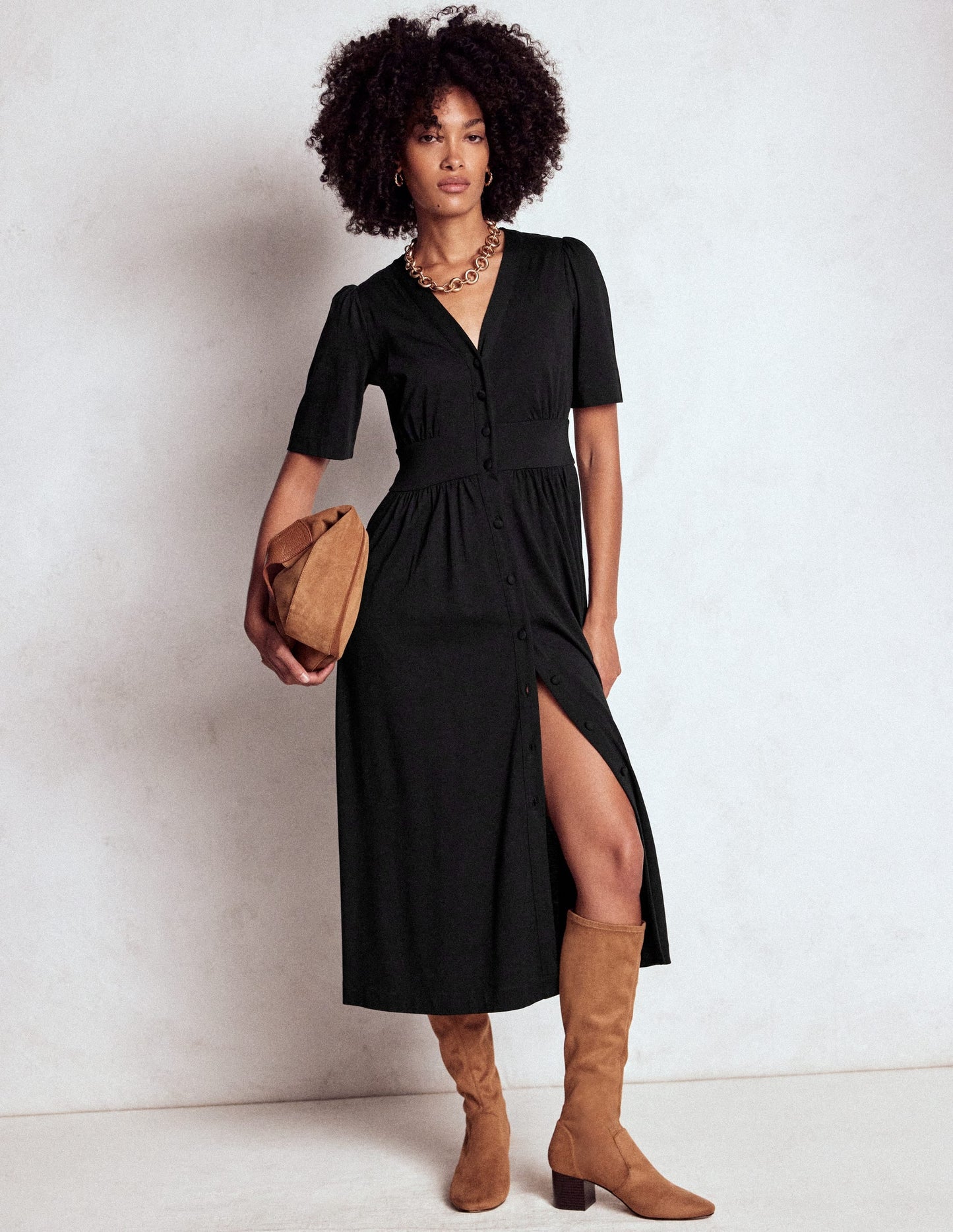 Natalia Jersey Tea Dress-Black