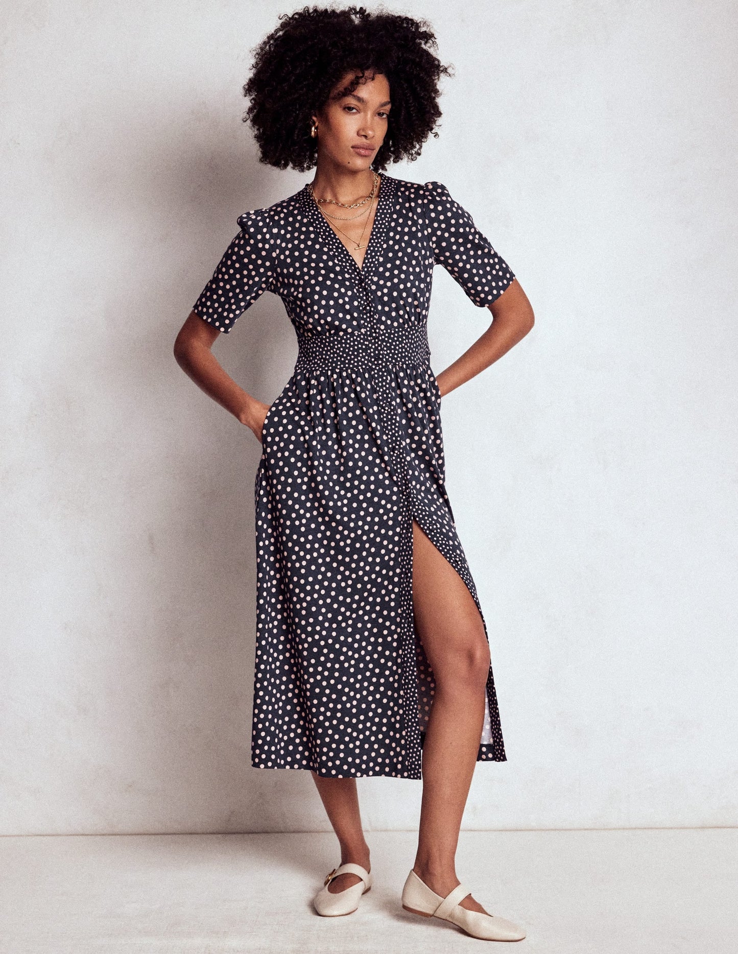 Natalia Jersey Tea Dress-French Navy, Ballet Slipper