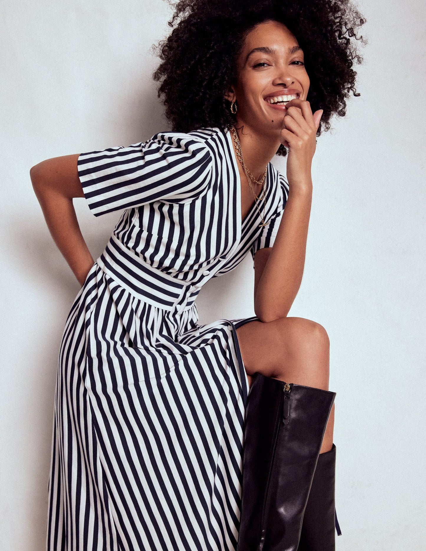 Natalia Jersey Tea Dress-French Navy, Ivory Stripe