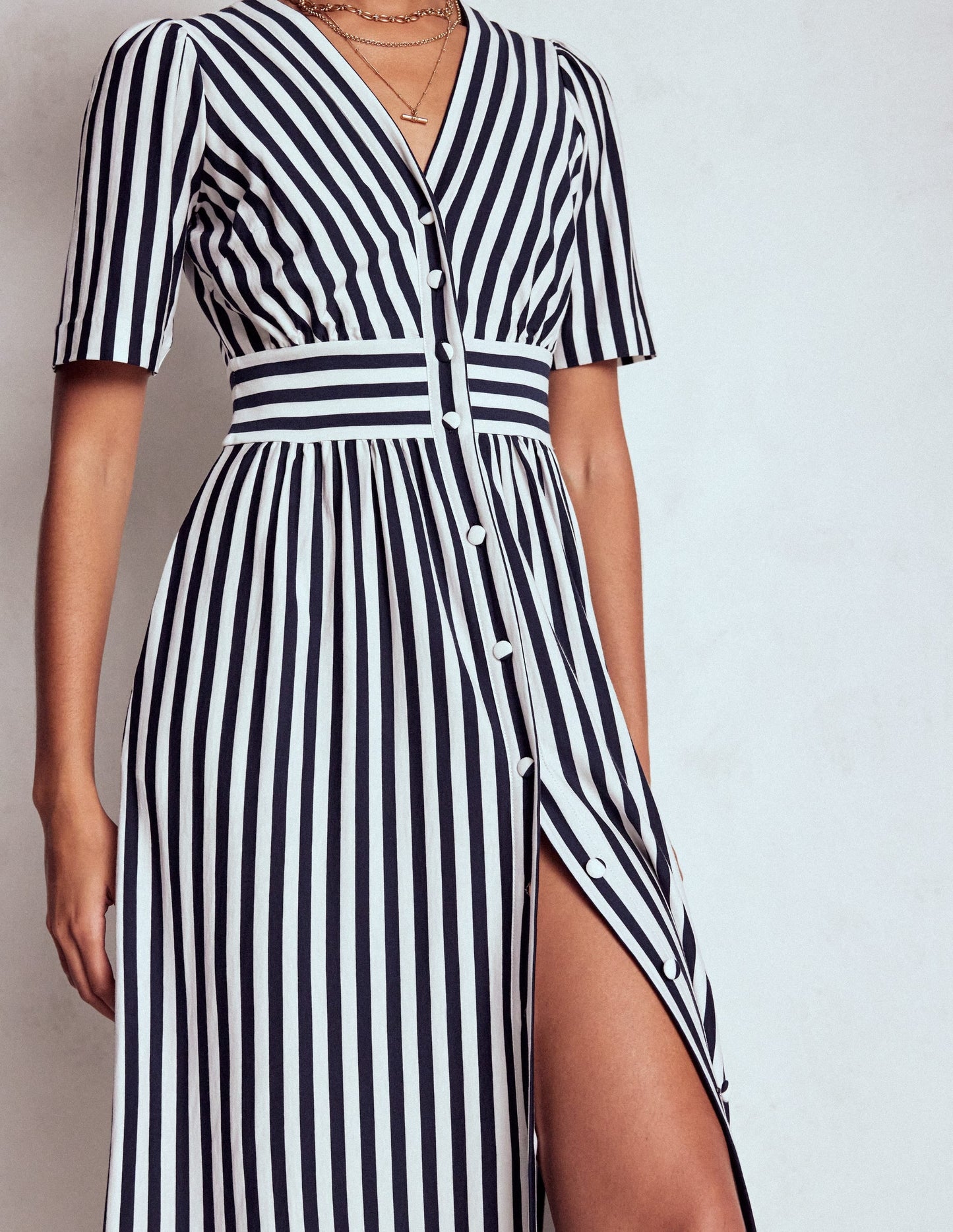 Natalia Jersey Tea Dress-French Navy, Ivory Stripe