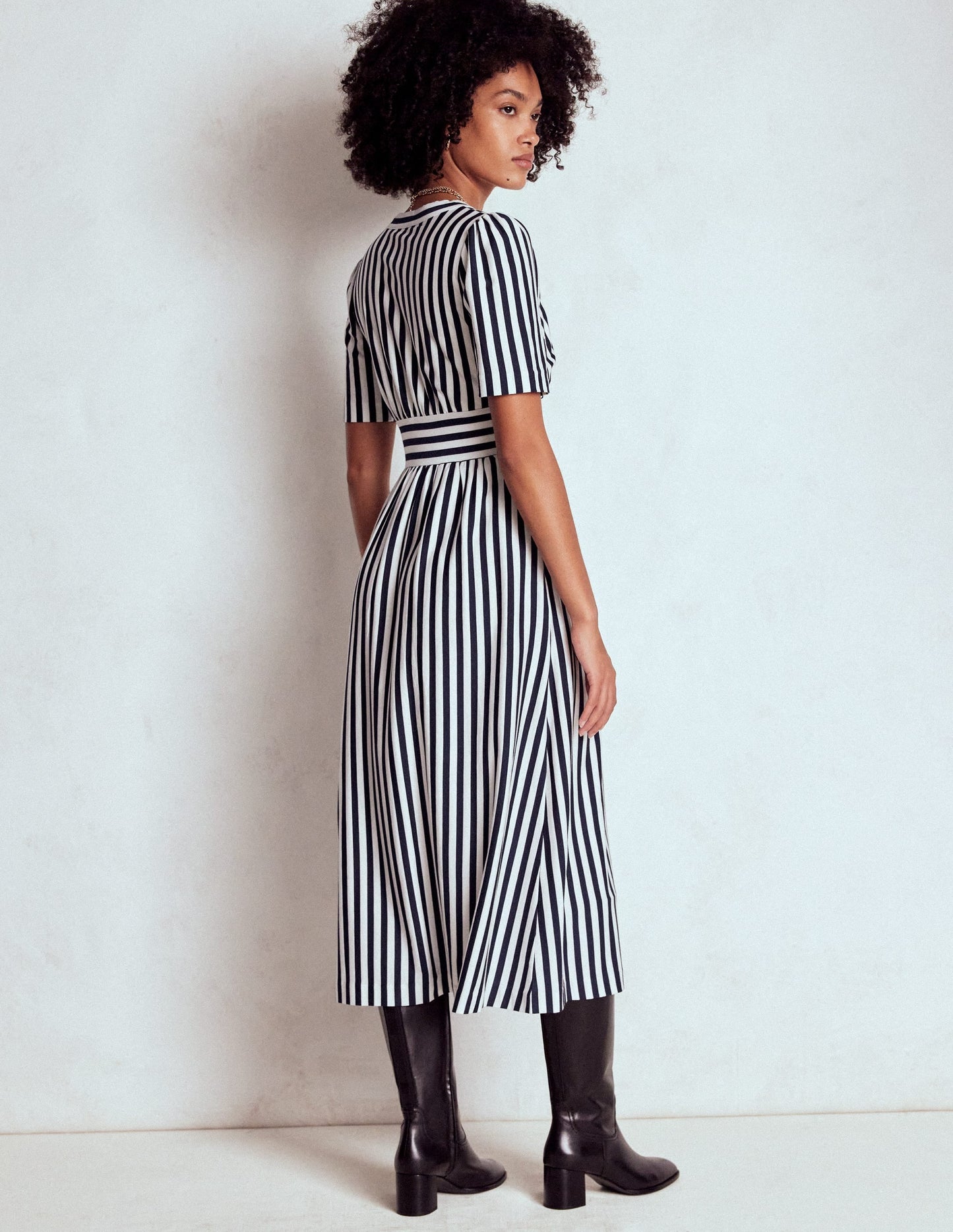 Natalia Jersey Tea Dress-French Navy, Ivory Stripe