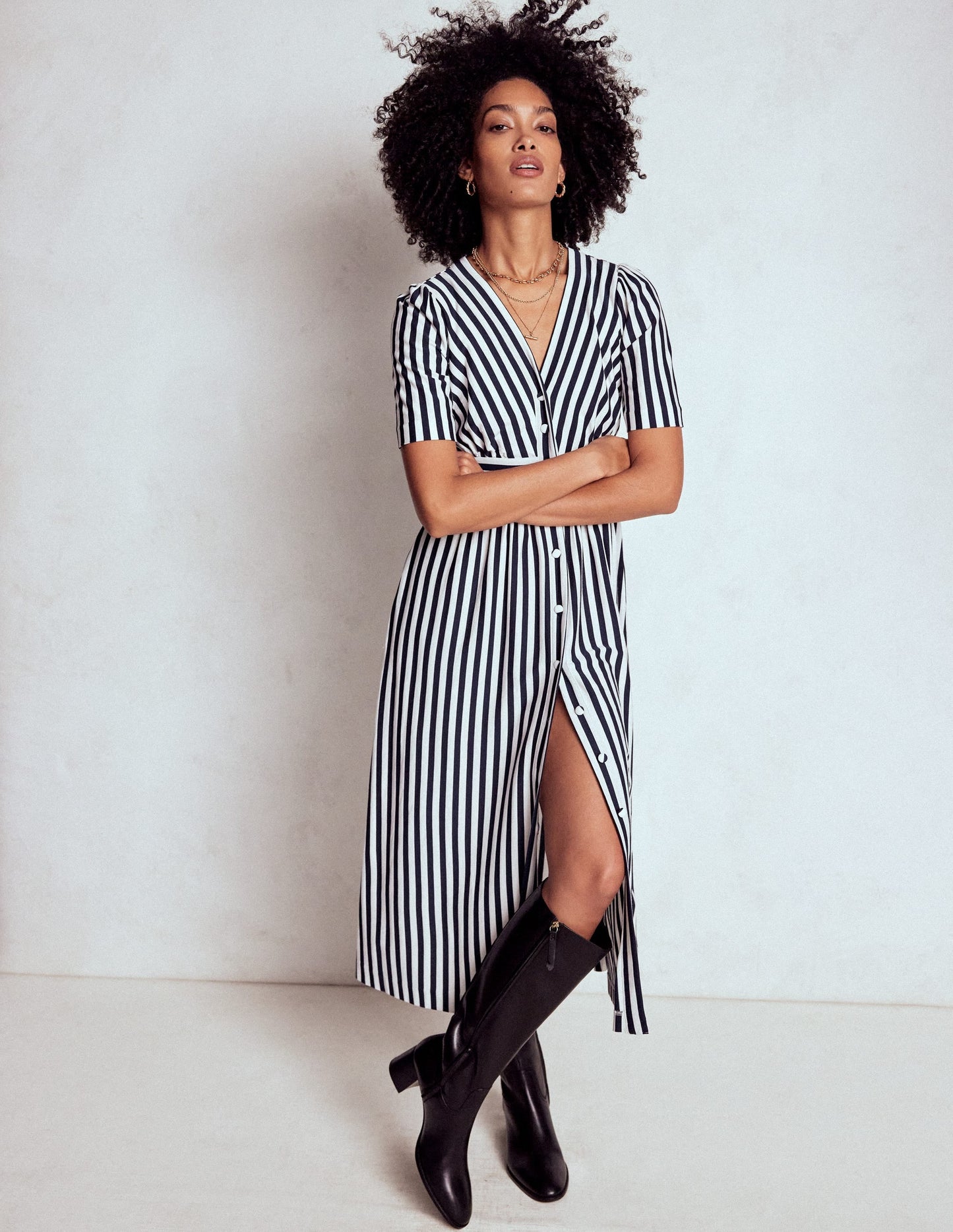 Natalia Jersey Tea Dress-French Navy, Ivory Stripe