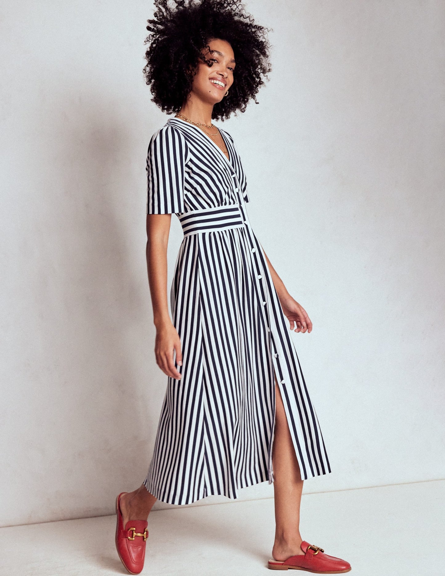 Natalia Jersey Tea Dress-French Navy, Ivory Stripe
