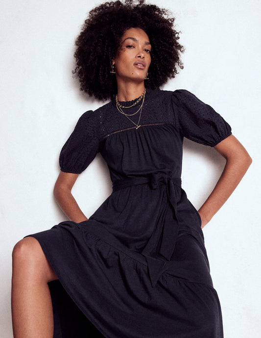 Lorelei Broderie Jersey Dress-Navy