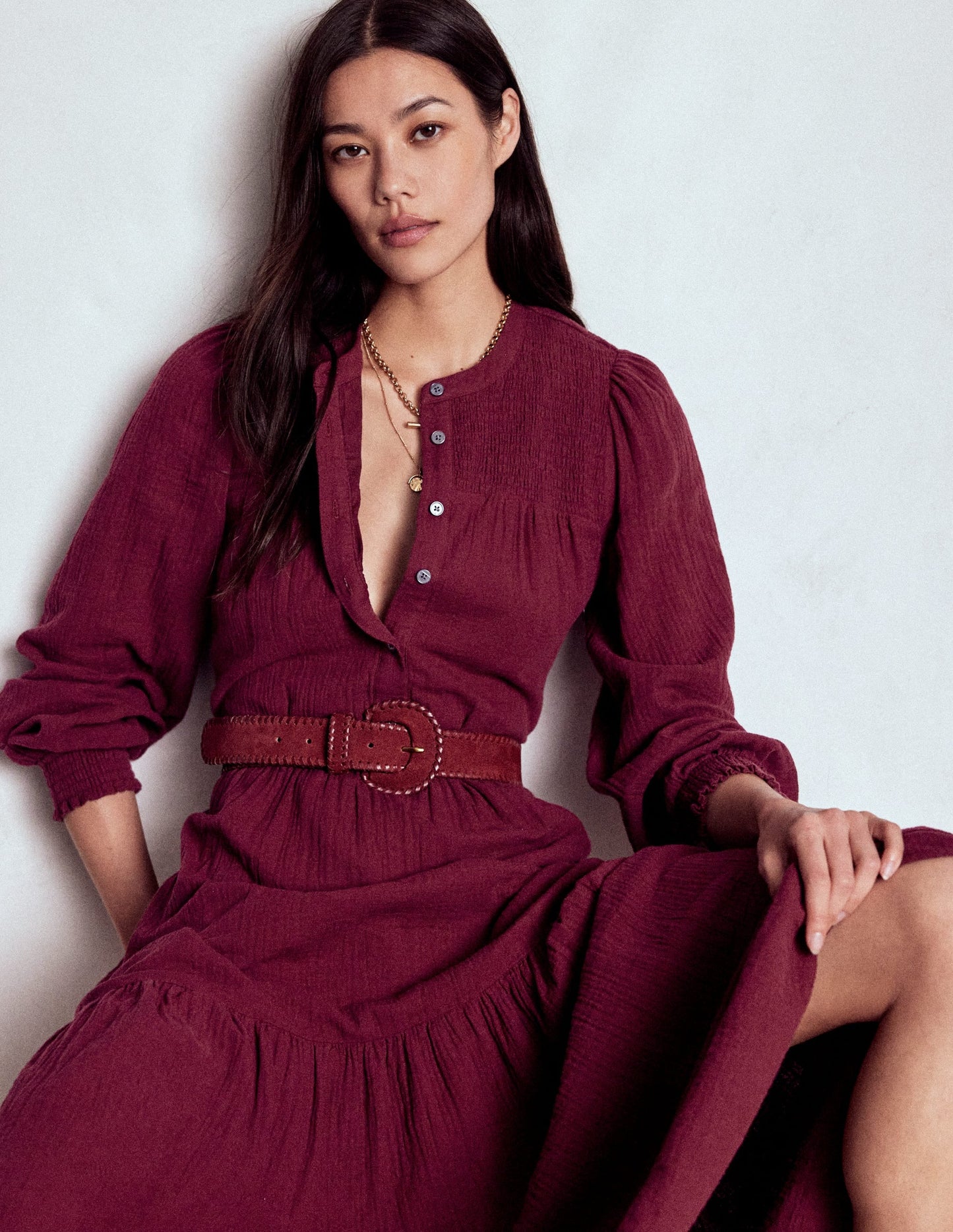 Cecily Double Cloth Midi Dress-Deep Wisteria