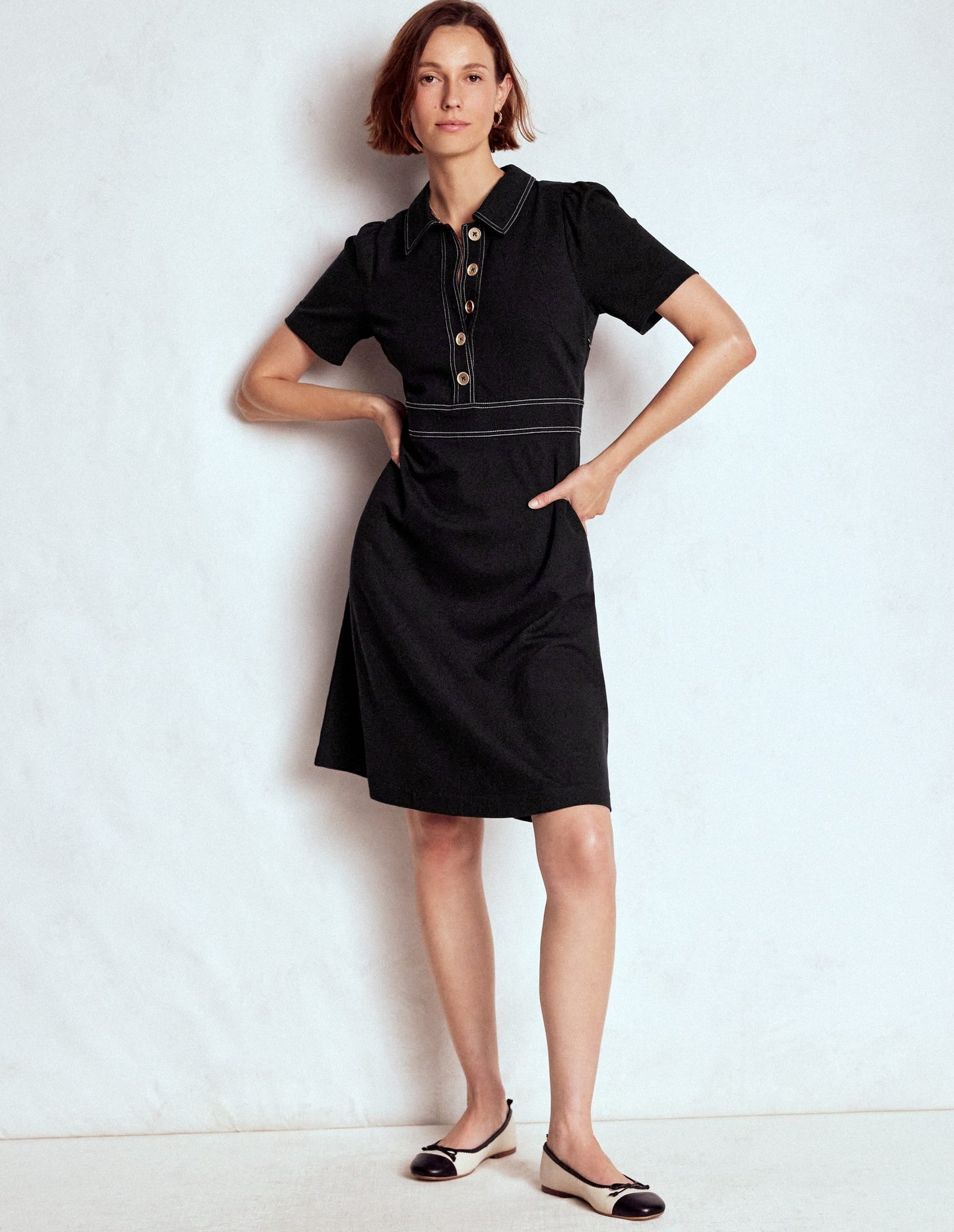 Nicolette Ponte Shirt Dress-Black