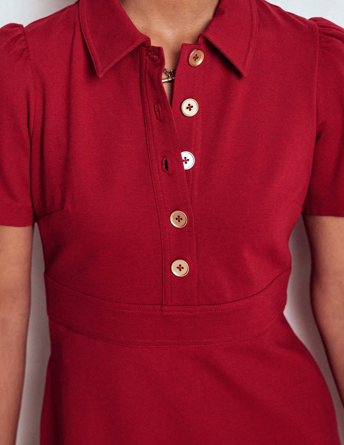 Nicolette Ponte Shirt Dress-Crimson Red