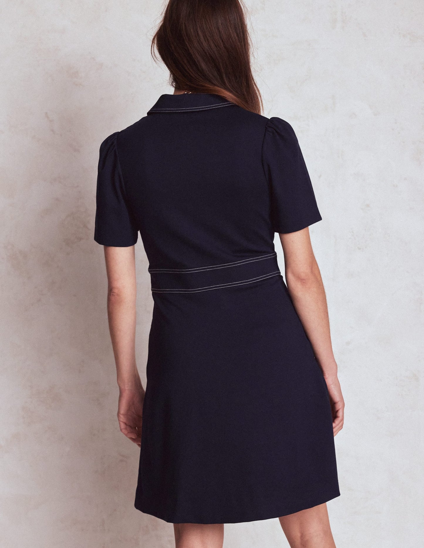 Nicolette Ponte Shirt Dress-Navy