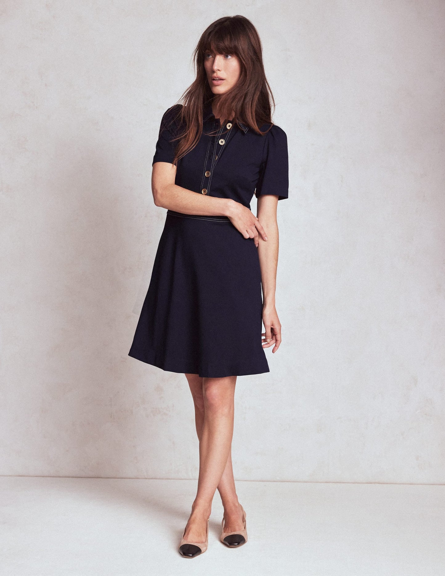 Nicolette Ponte Shirt Dress-Navy