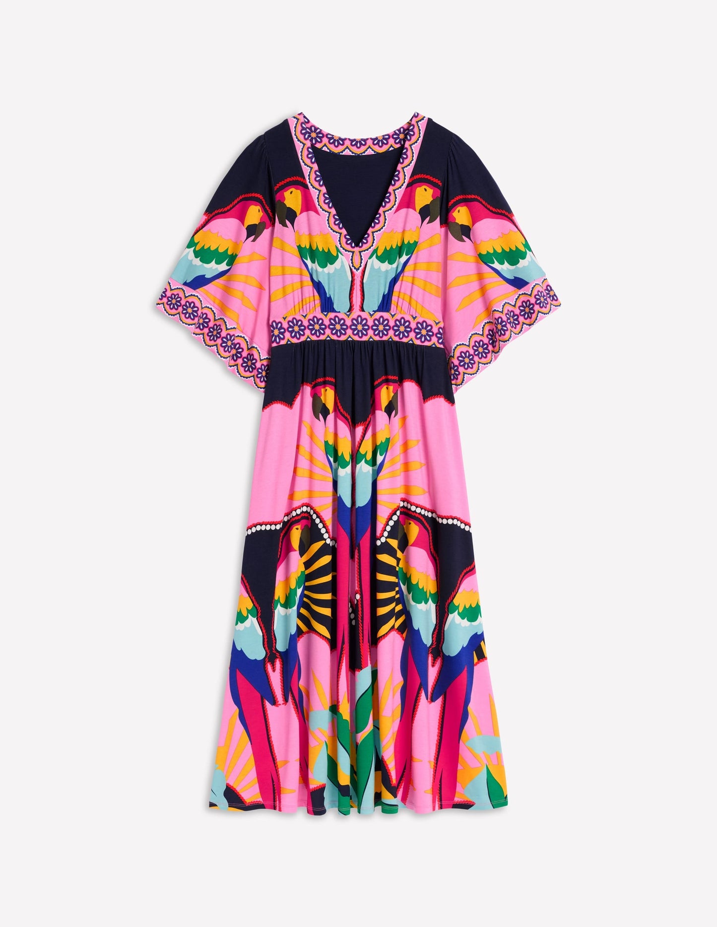 Maya Kimono Jersey Maxi Dress-Multi, Paradise Parrot