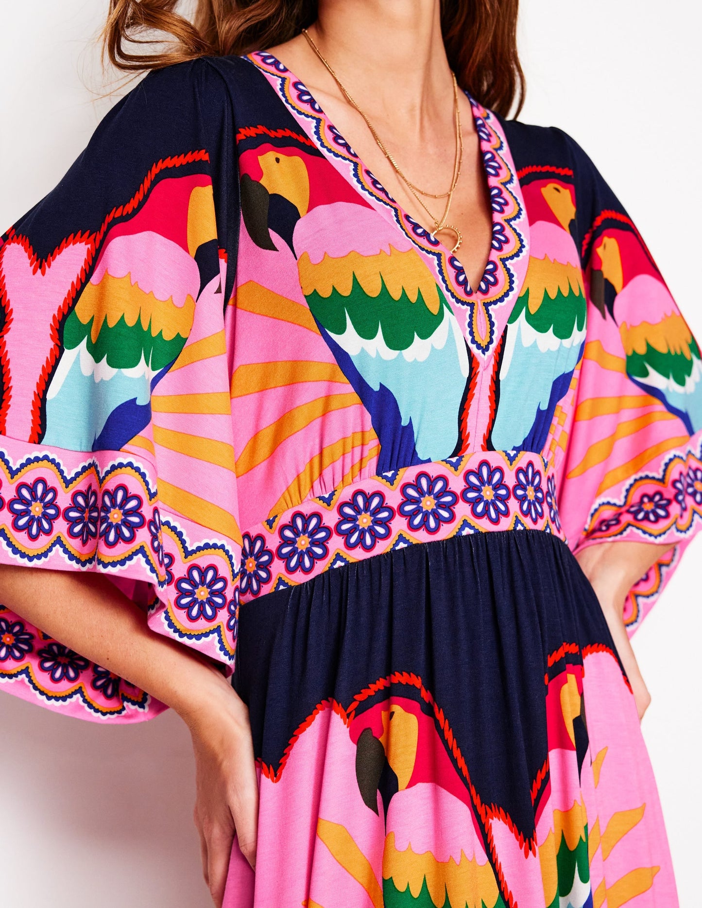 Maya Kimono Jersey Maxi Dress-Multi, Paradise Parrot
