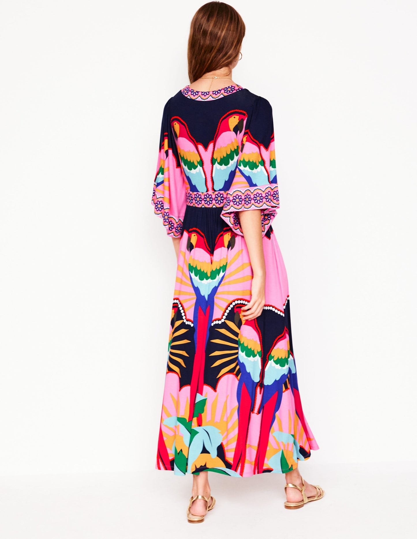 Maya Kimono Jersey Maxi Dress-Multi, Paradise Parrot