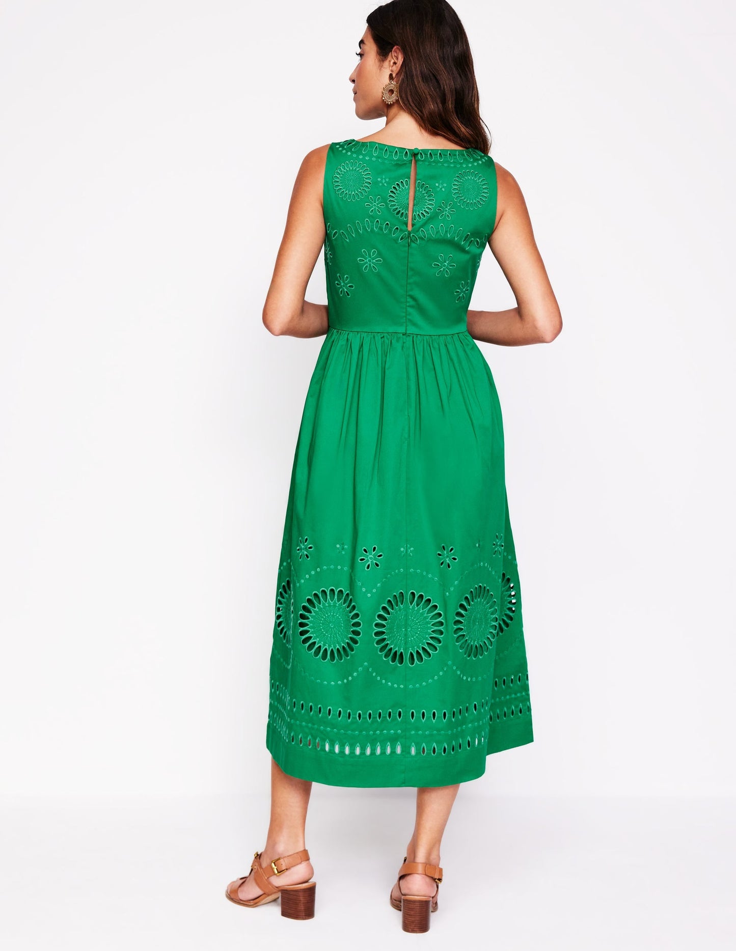 Lauren Broderie Midi Dress-Rich Emerald, Broderie