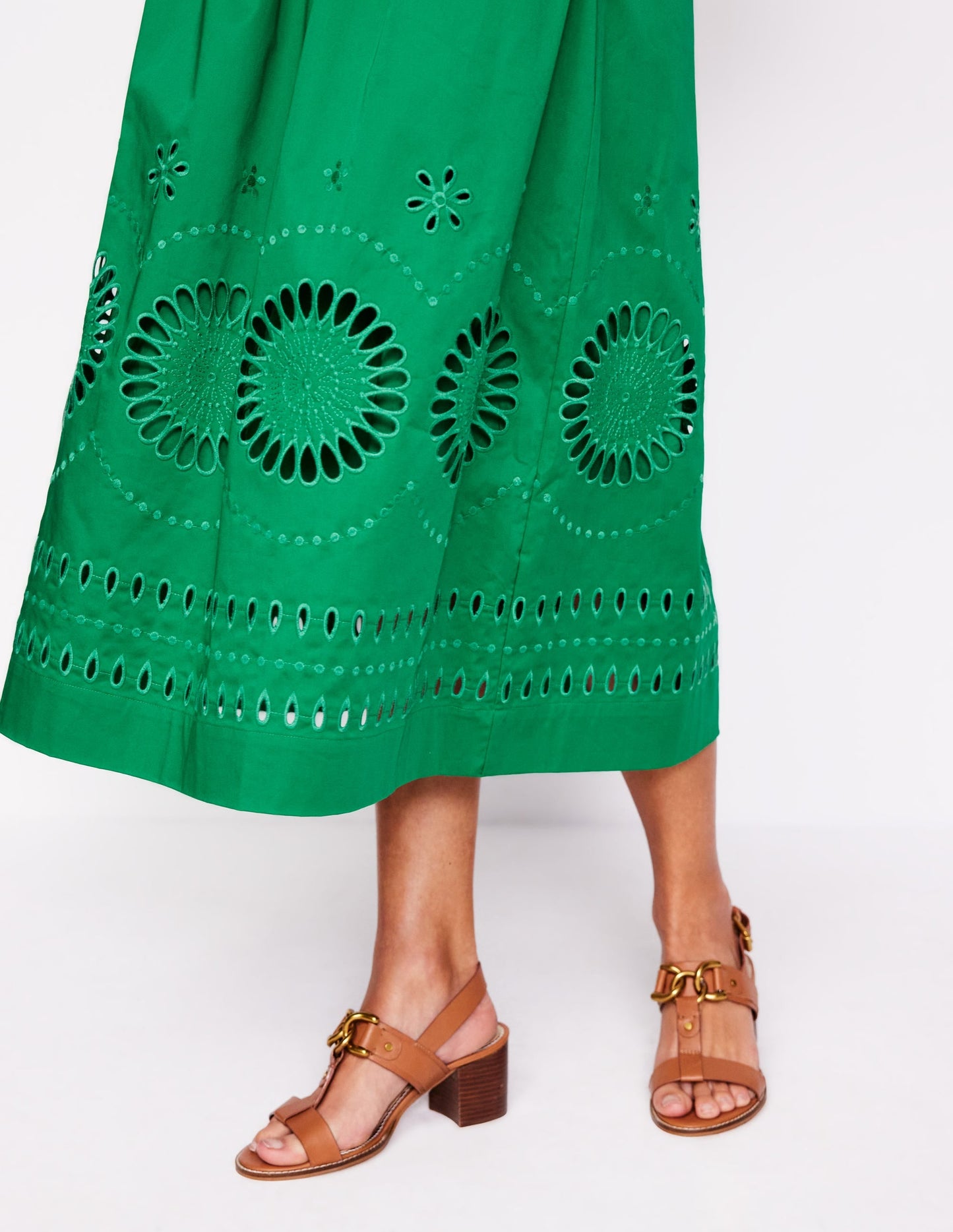 Lauren Broderie Midi Dress-Rich Emerald, Broderie