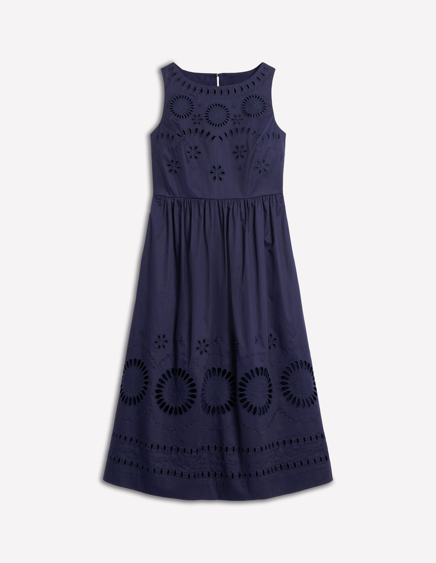 Lauren Broderie Midi Dress-Navy