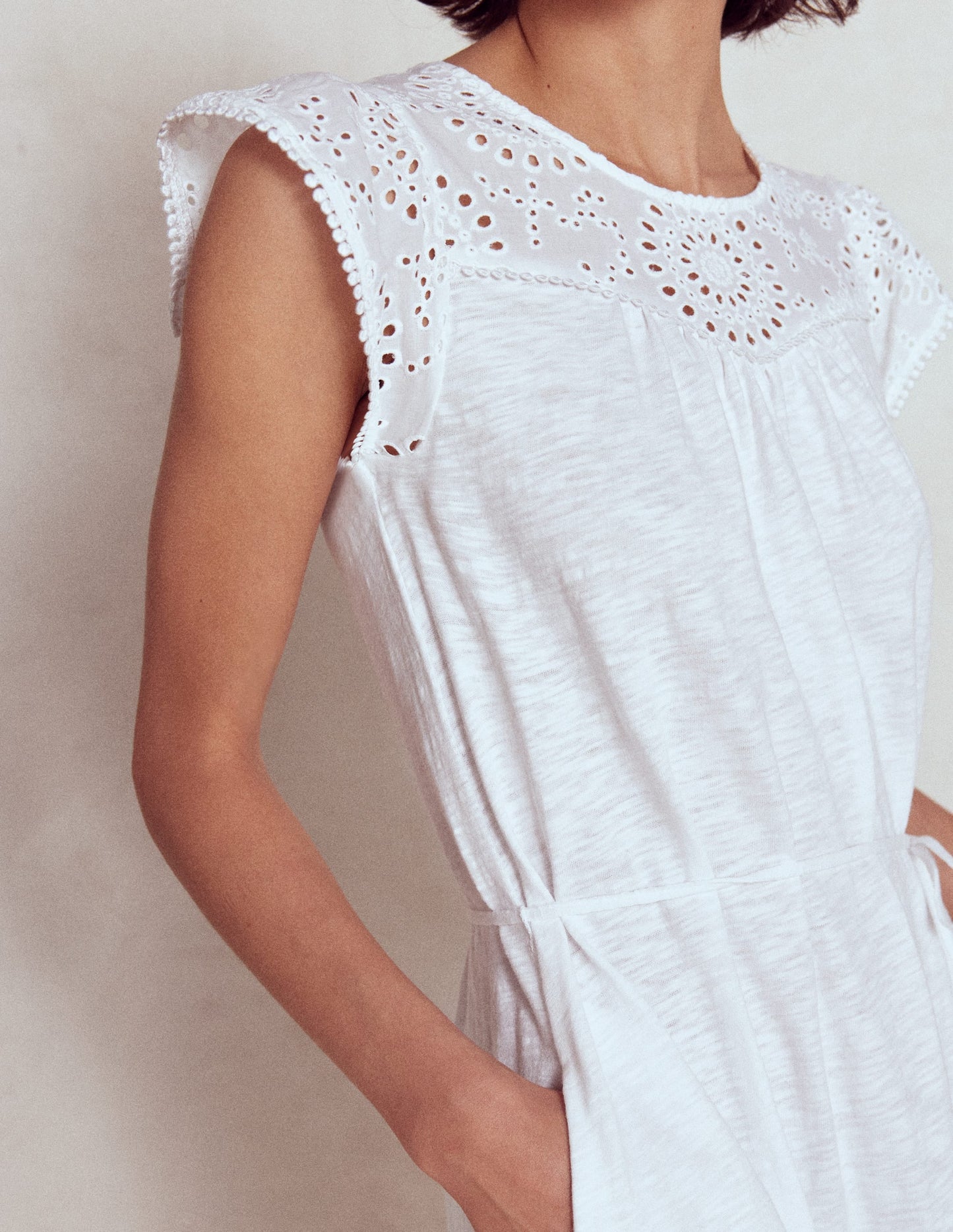 Juliet Broderie Midi Dress-White