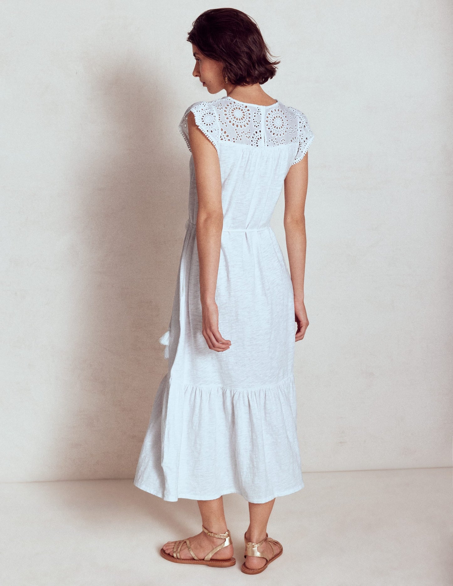 Juliet Broderie Midi Dress-White