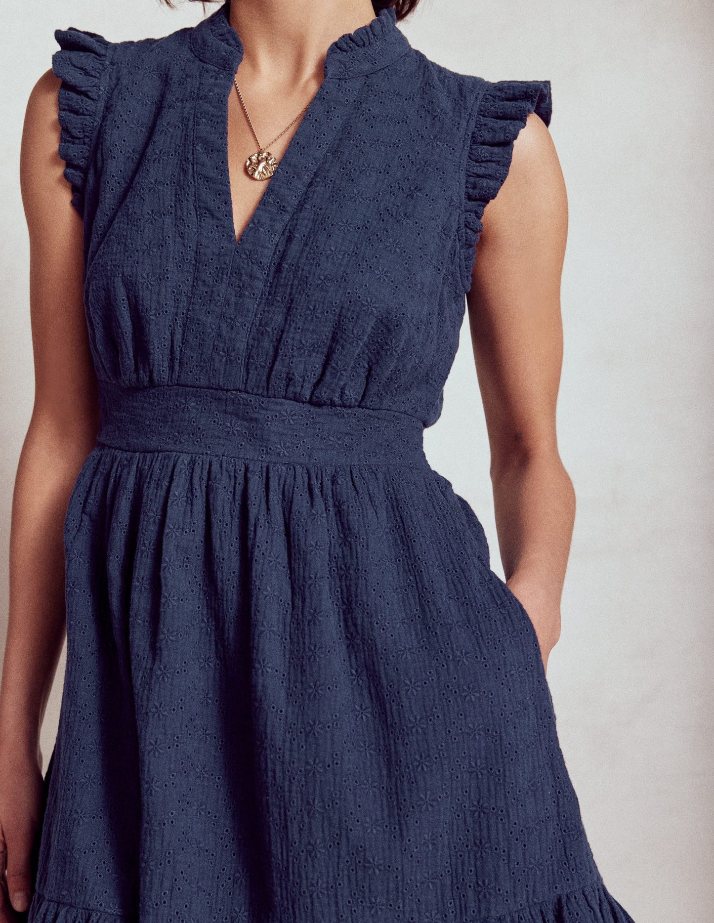 Wren Double Cloth Short Dress-Navy