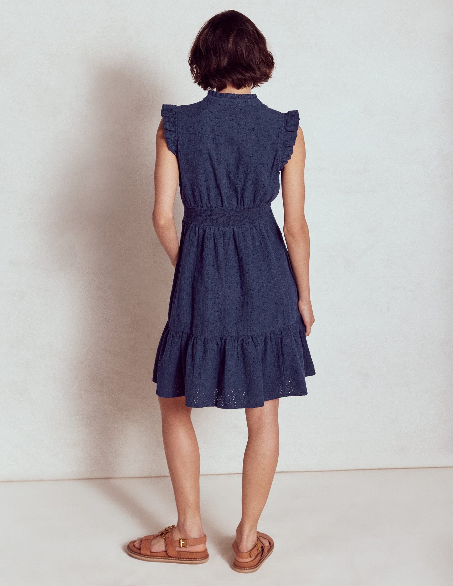 Wren Double Cloth Short Dress-Navy