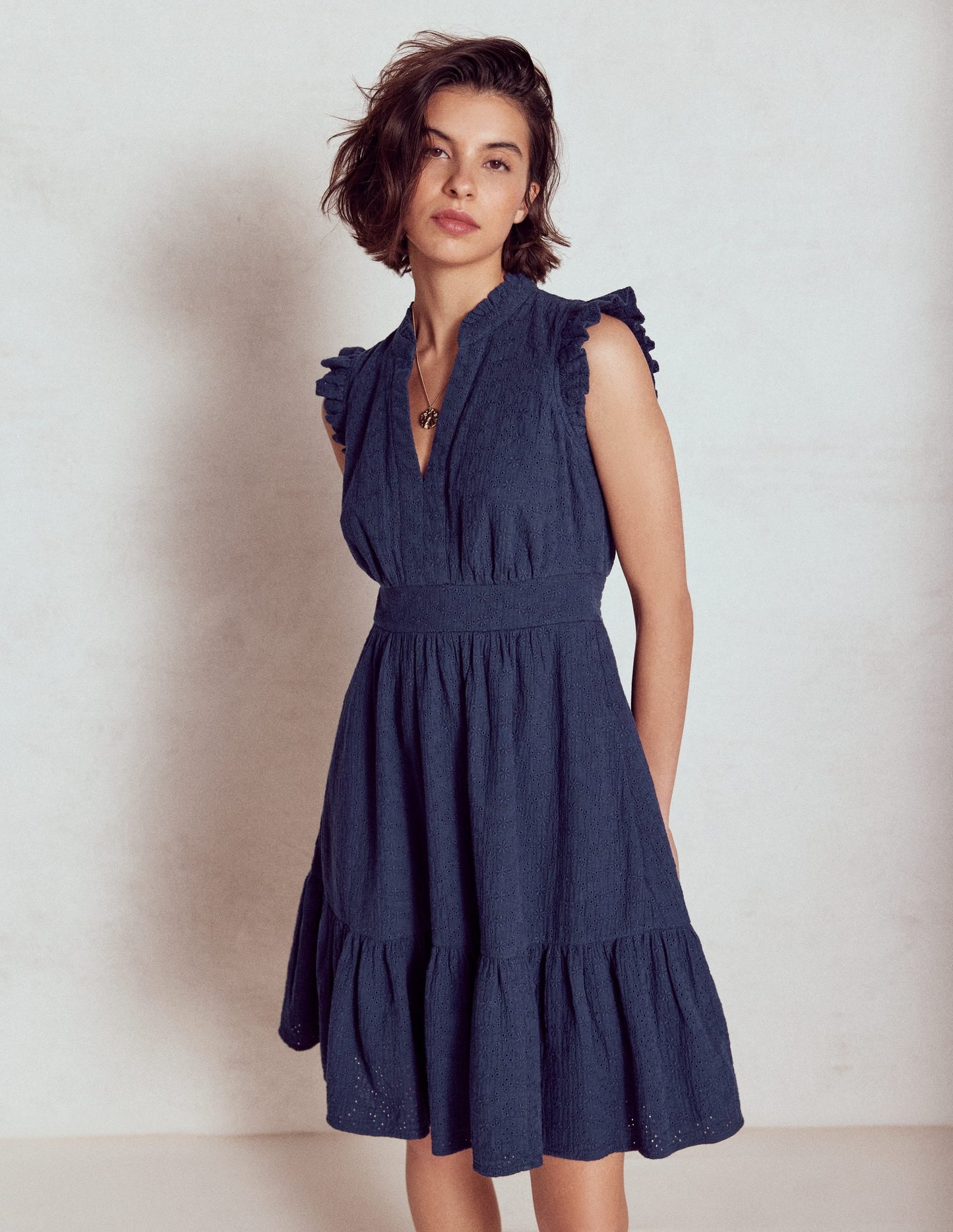 Wren Double Cloth Short Dress-Navy