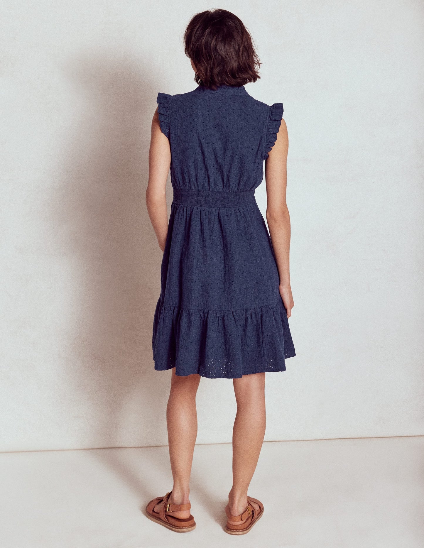Wren Double Cloth Short Dress-Navy