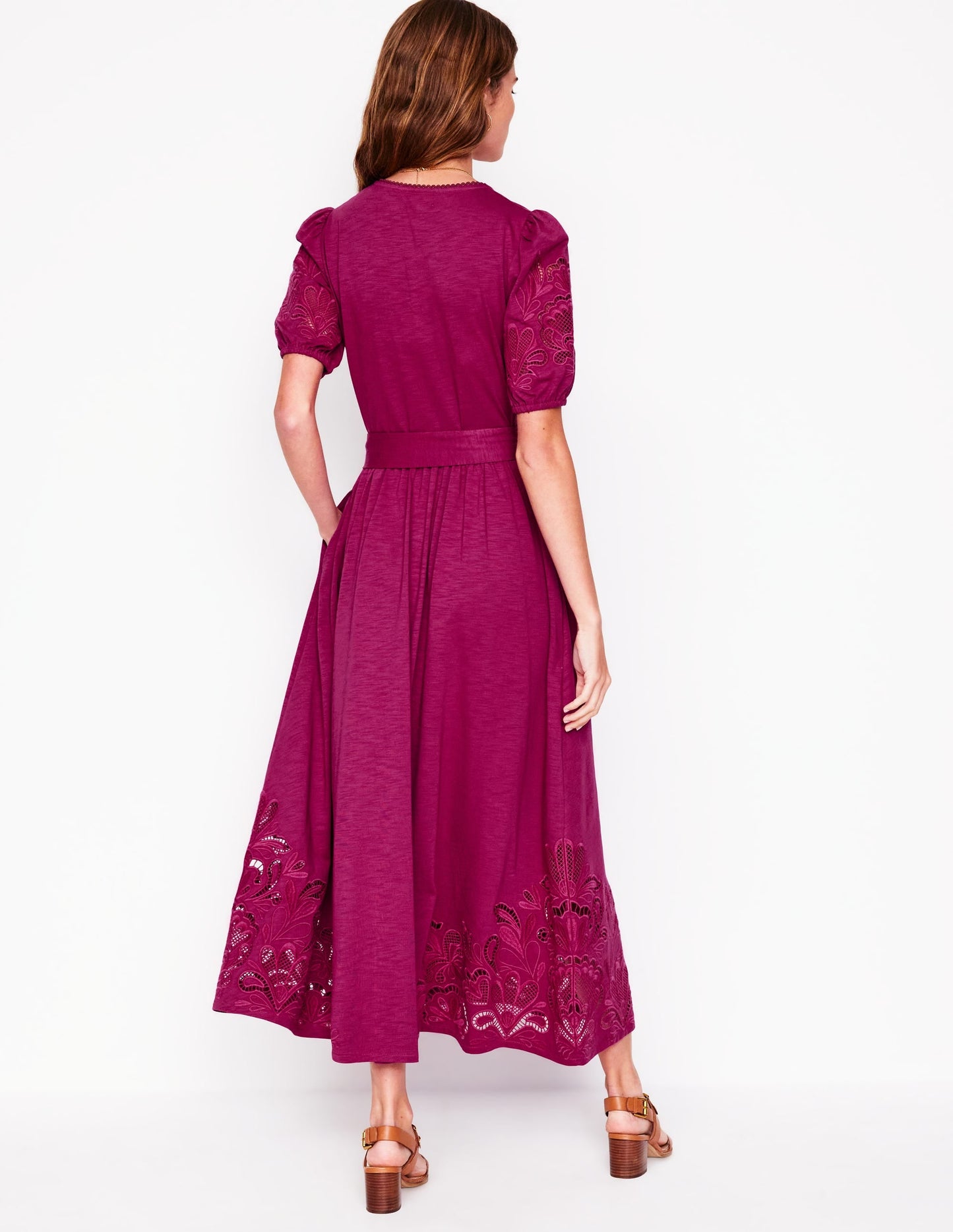 Cutwork Detail Midi Dress-Rich Magenta